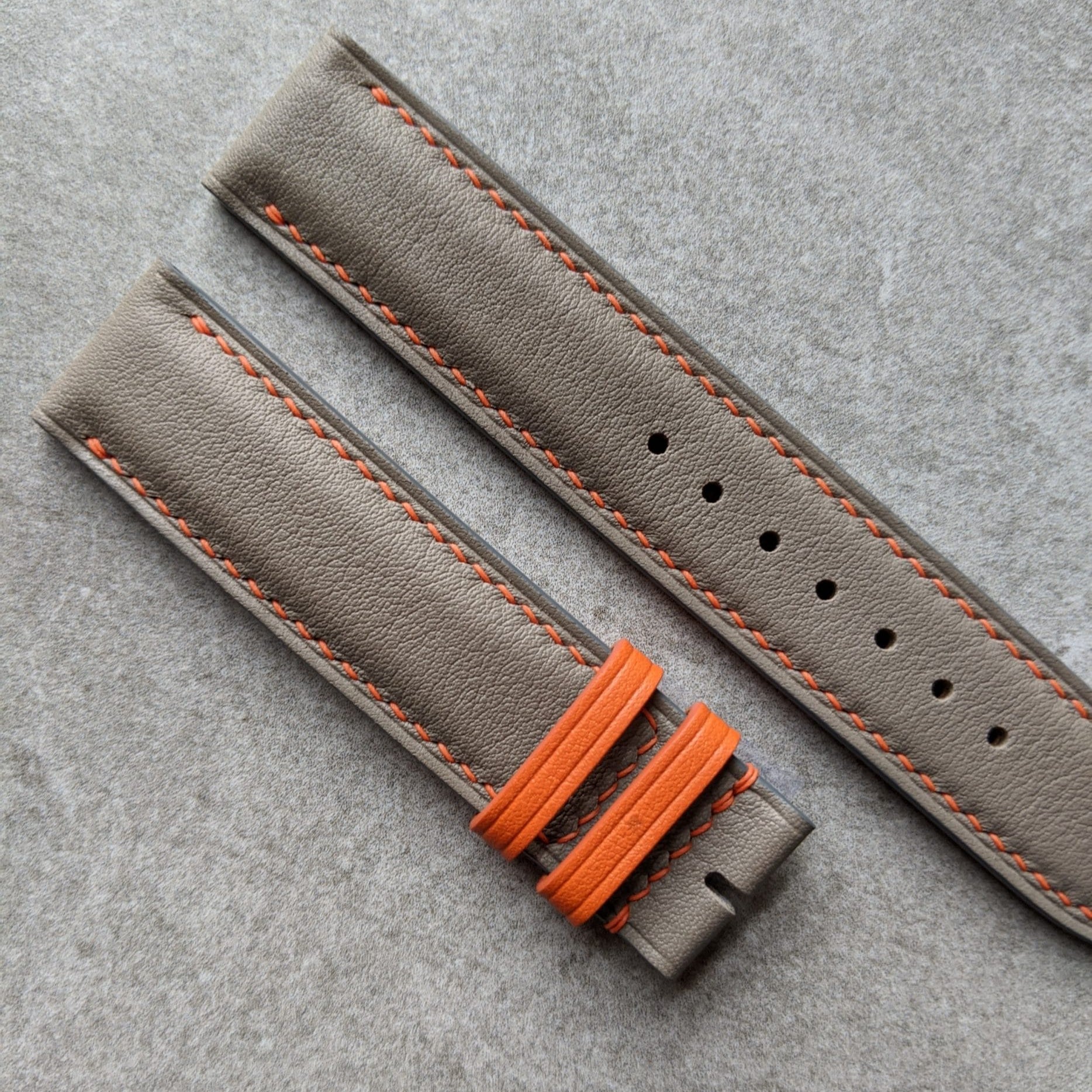 Swift Leather Watch Strap - Light Grey & Orange - The Strap Tailor