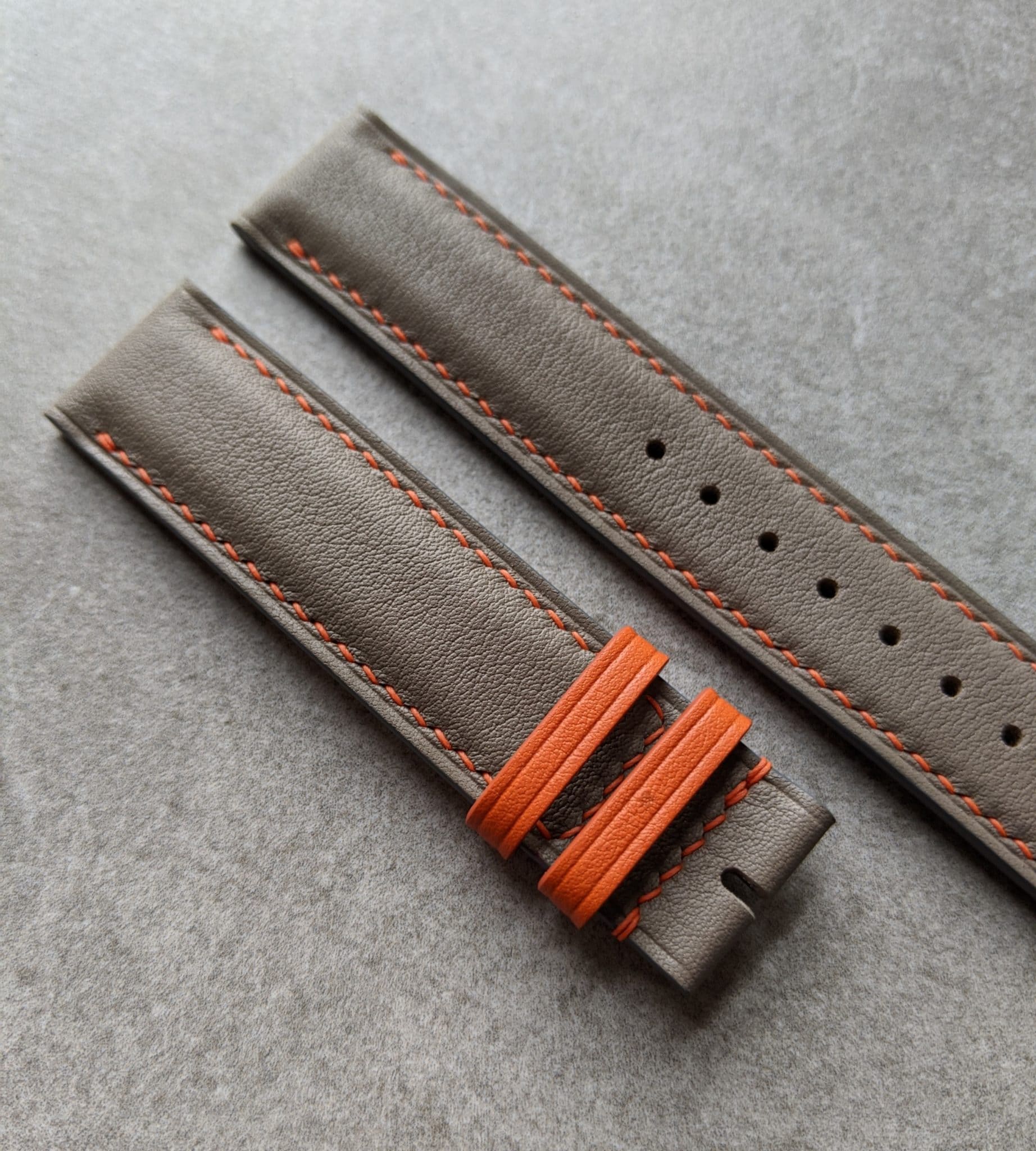 Swift Leather Watch Strap - Light Grey & Orange - The Strap Tailor