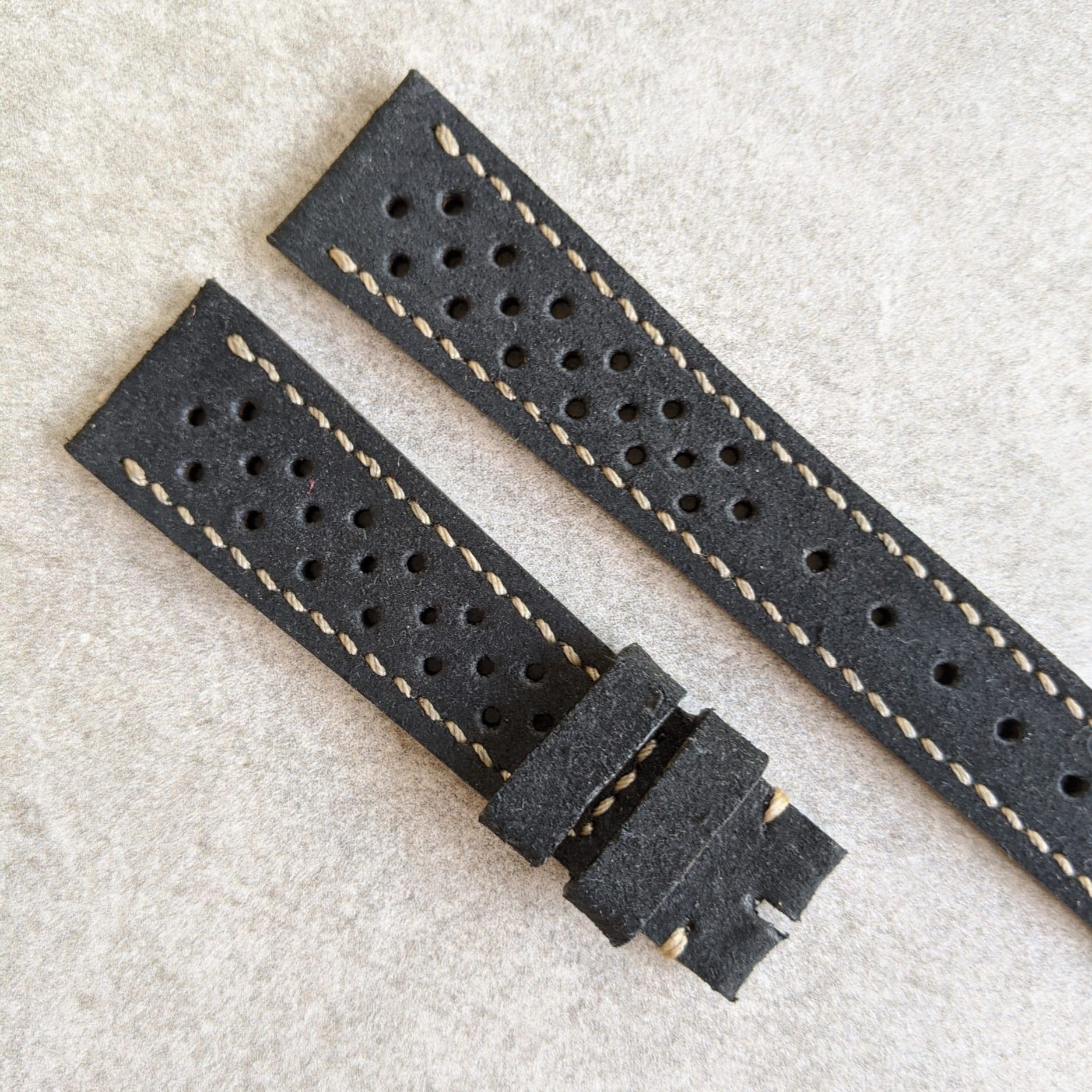 Stitched Suede Rally Strap - Black - The Strap Tailor