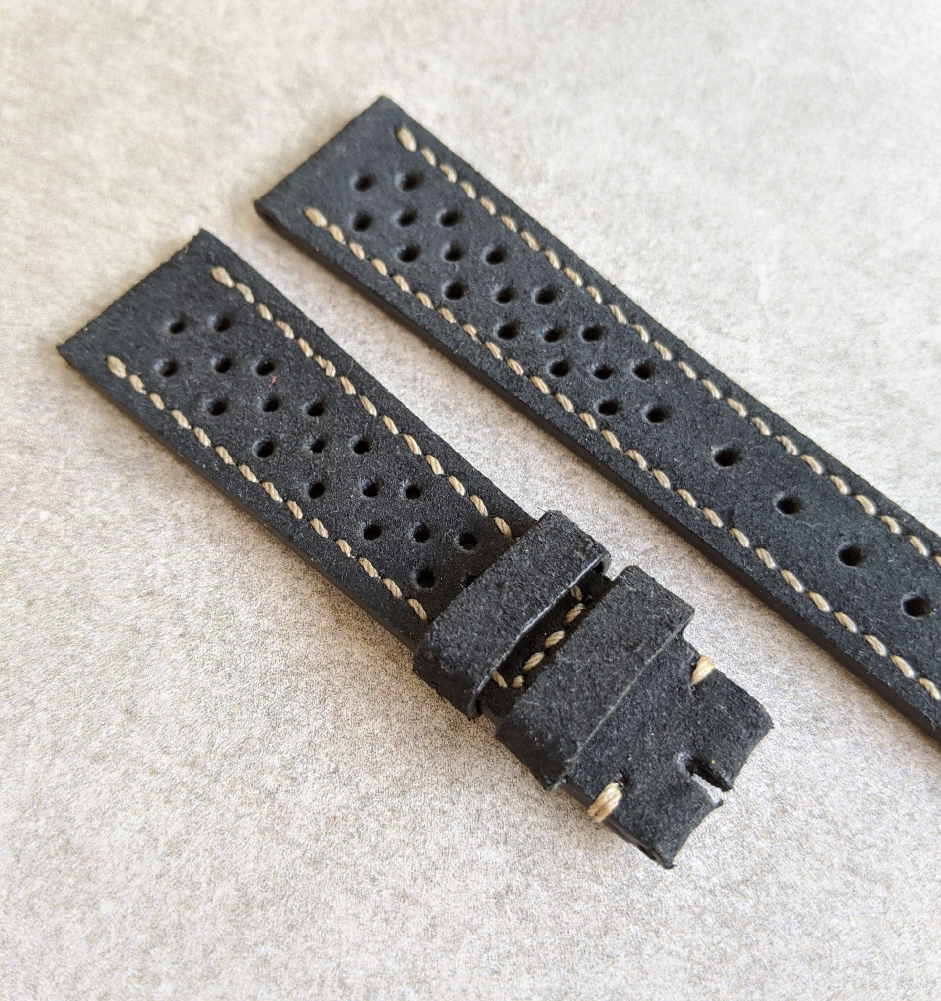 Stitched Suede Rally Strap - Black - The Strap Tailor