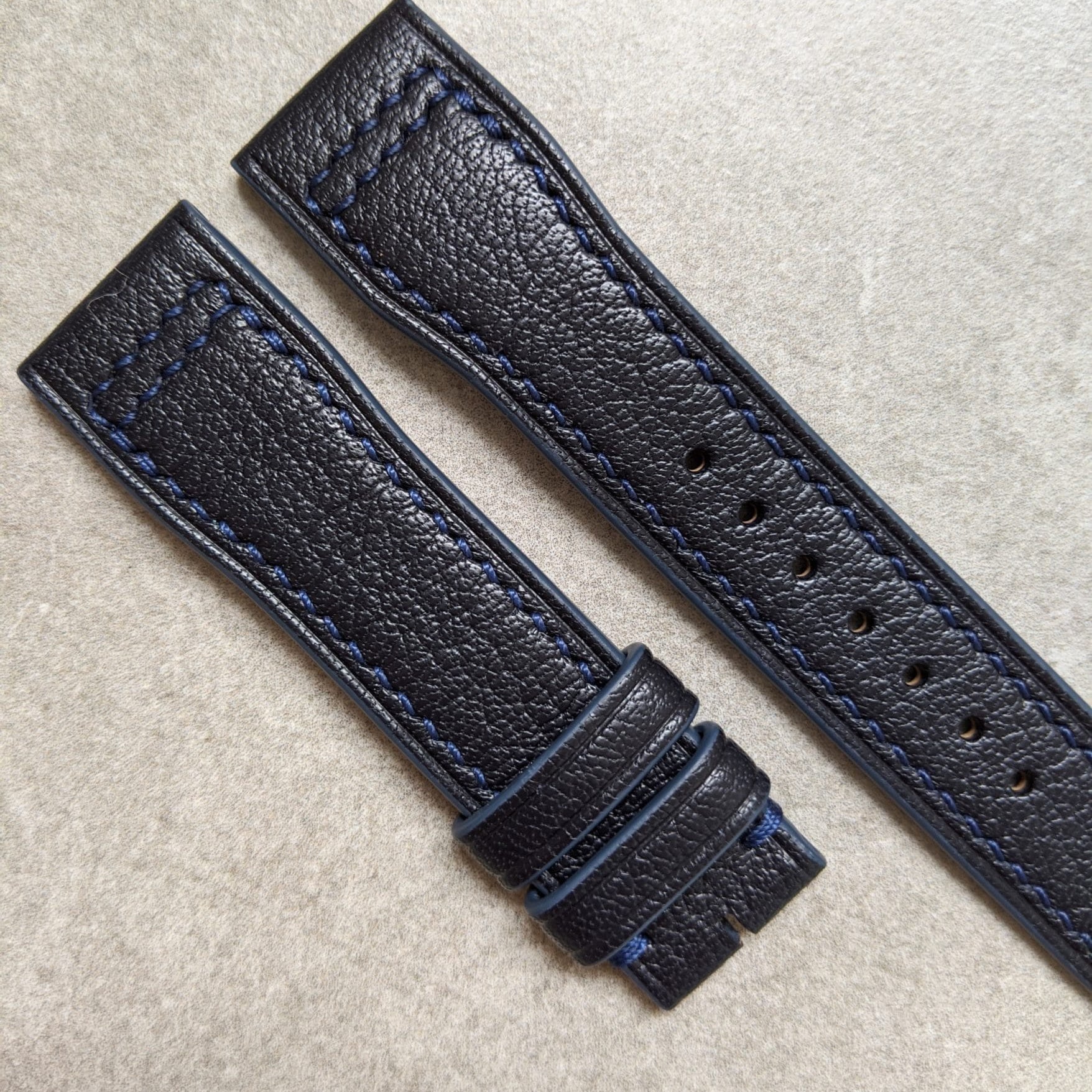 Goatskin IWC Style Strap - Navy Blue - The Strap Tailor