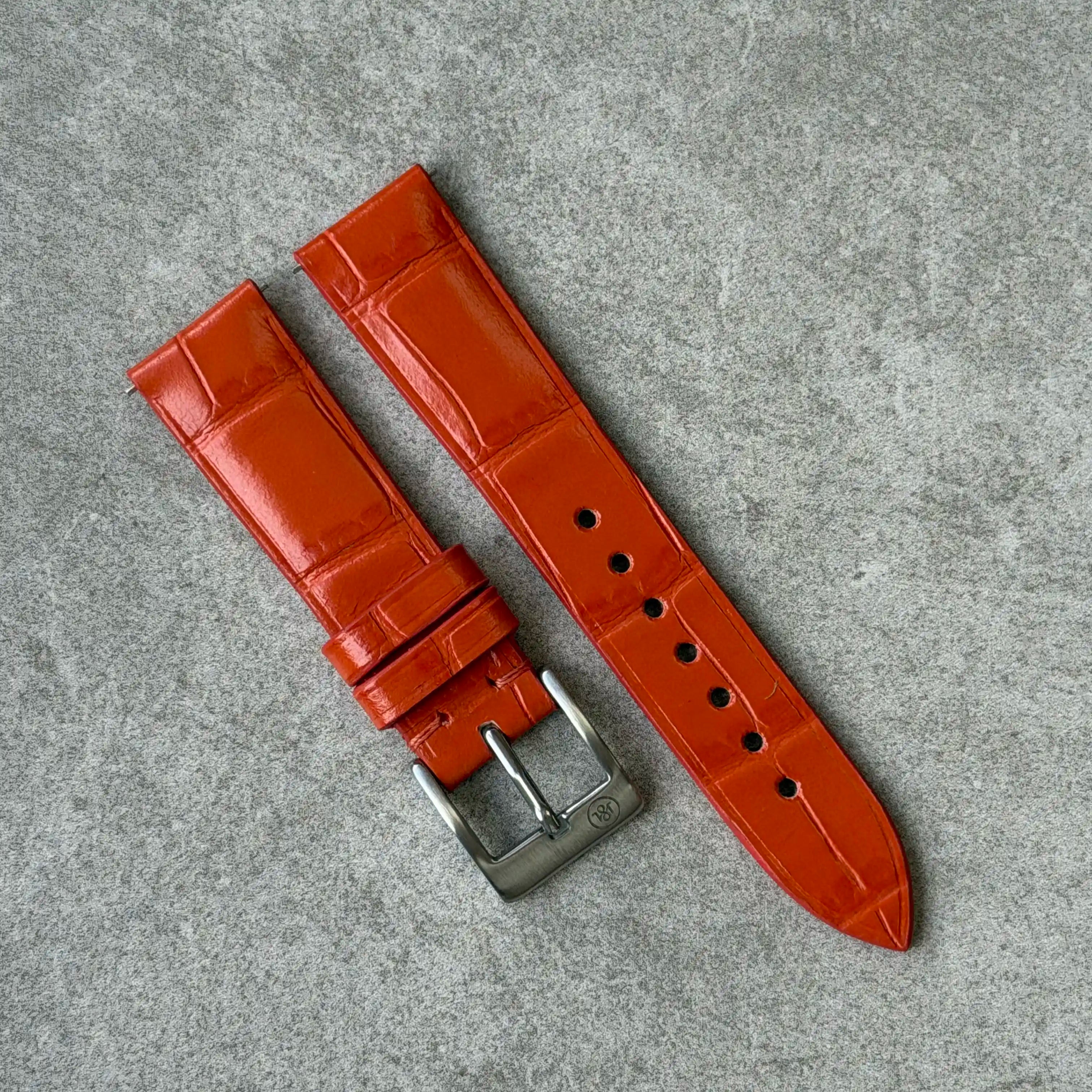 18mm Embossed Crocodile - Orange - 105/80mm (TST222) - The Strap Tailor