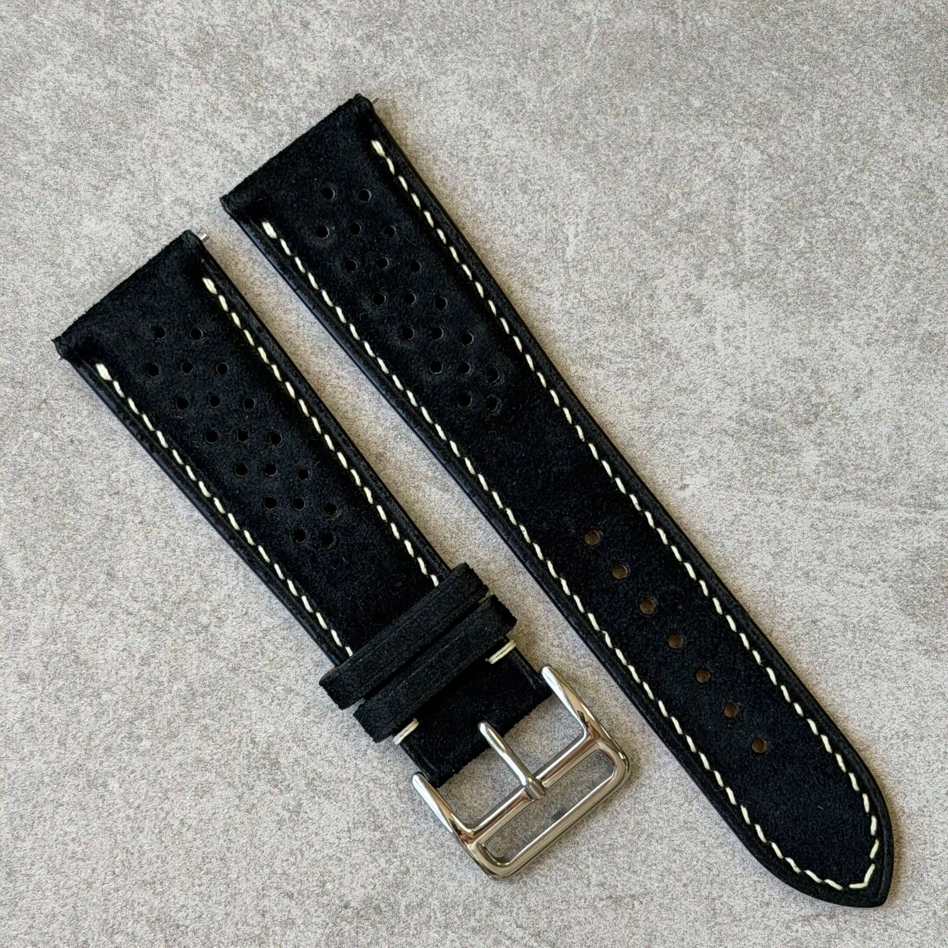 24mm Suede  - Black - 130/80mm (TST227) - The Strap Tailor