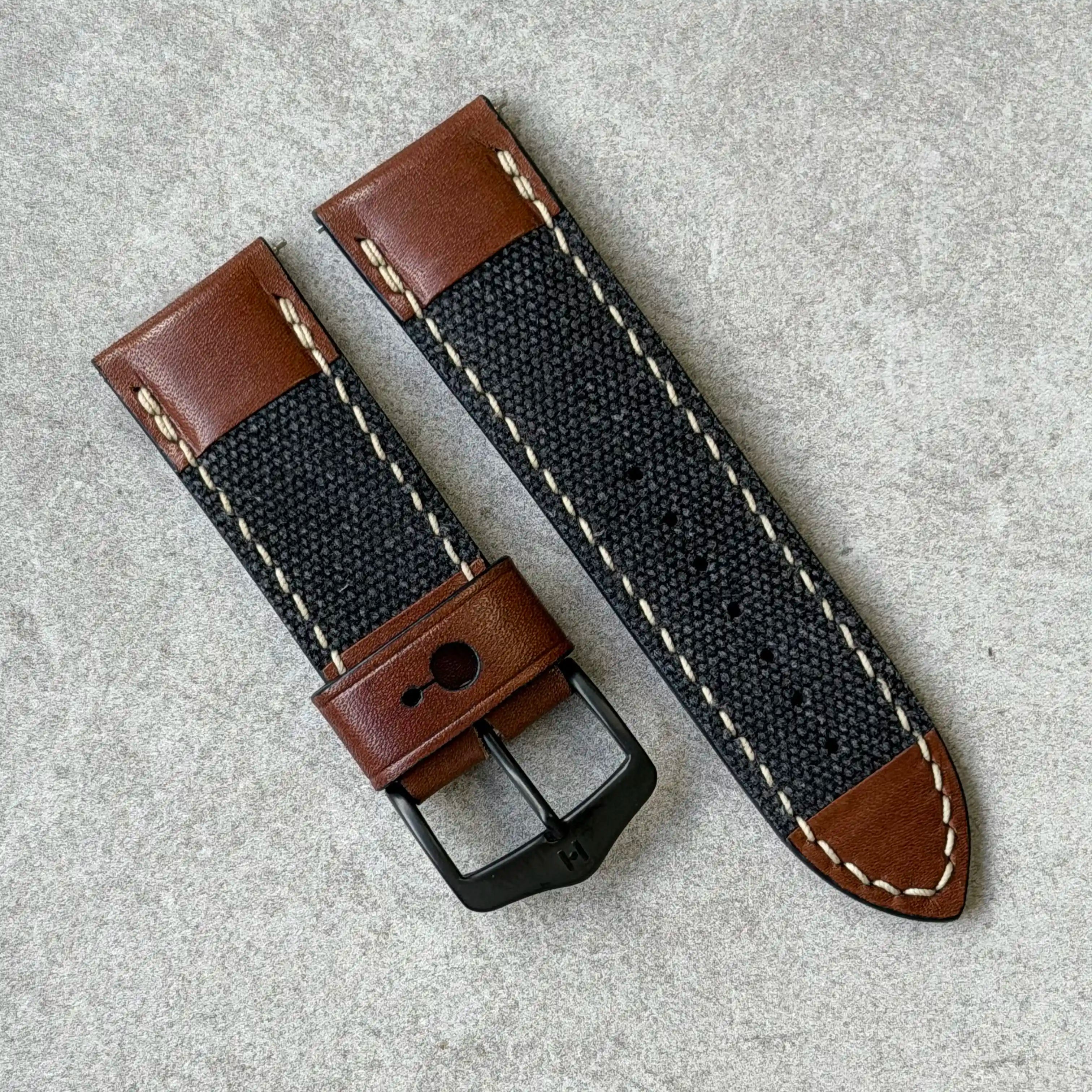 24mm Canvas Leather -  Black - 110/65mm (TST229) - The Strap Tailor