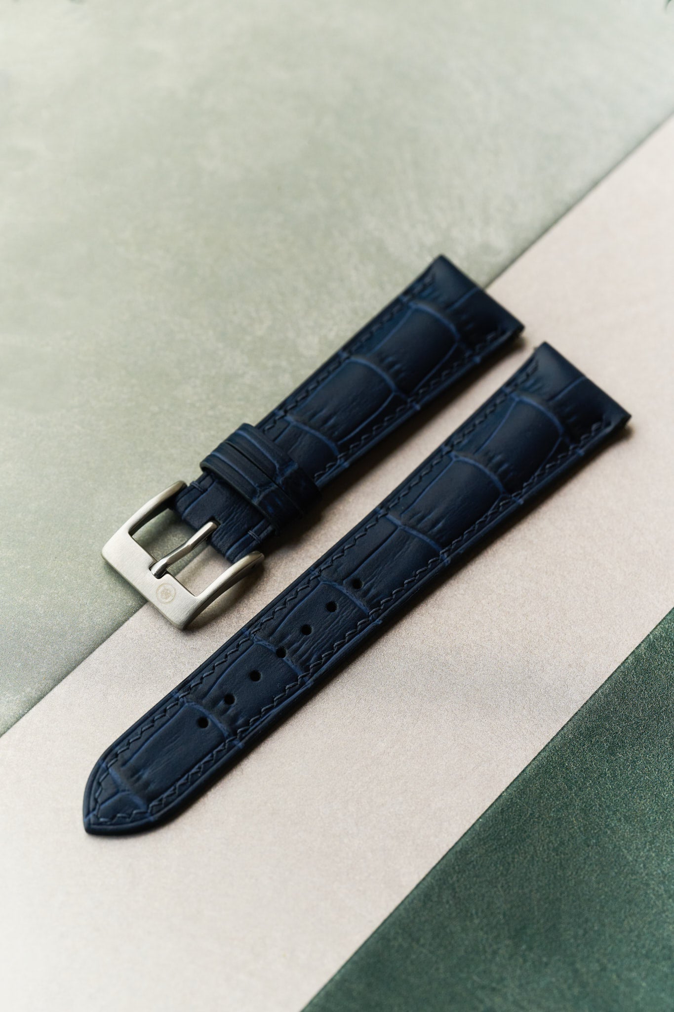 Embossed Crocodile Watch Strap - Navy Blue - RTW - The Strap Tailor