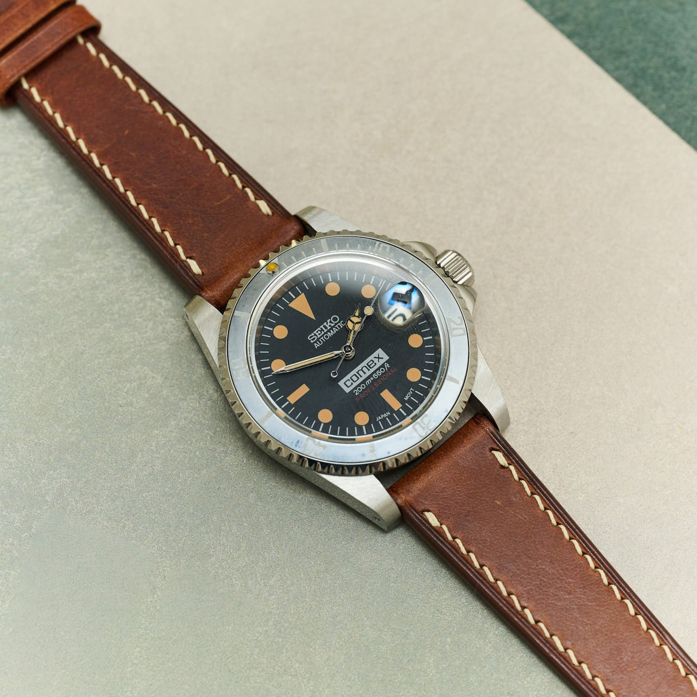 Badalassi Wax Watch Strap W/Cream stitching - Tan Brown - RTW - The Strap Tailor