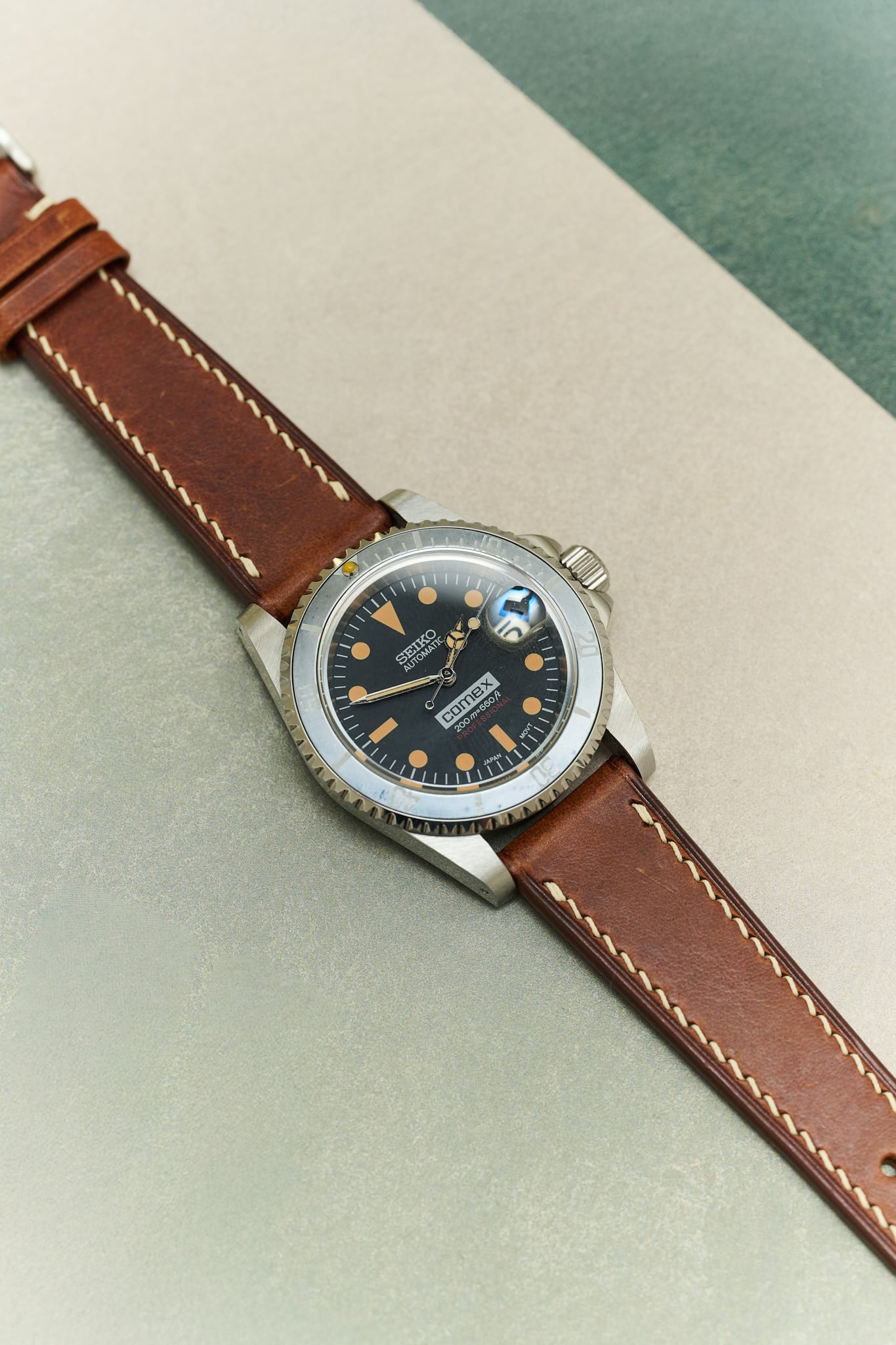 Badalassi Wax Watch Strap W/Cream stitching - Tan Brown - RTW - The Strap Tailor