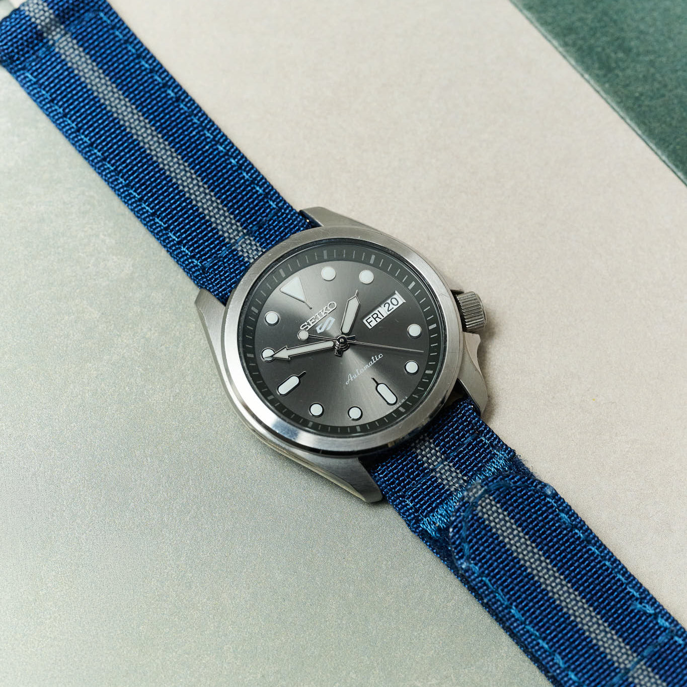 Premium Ribbed Two Piece Ballistic Nylon Strap - Navy & Blue Pinstripe - The Strap Tailor