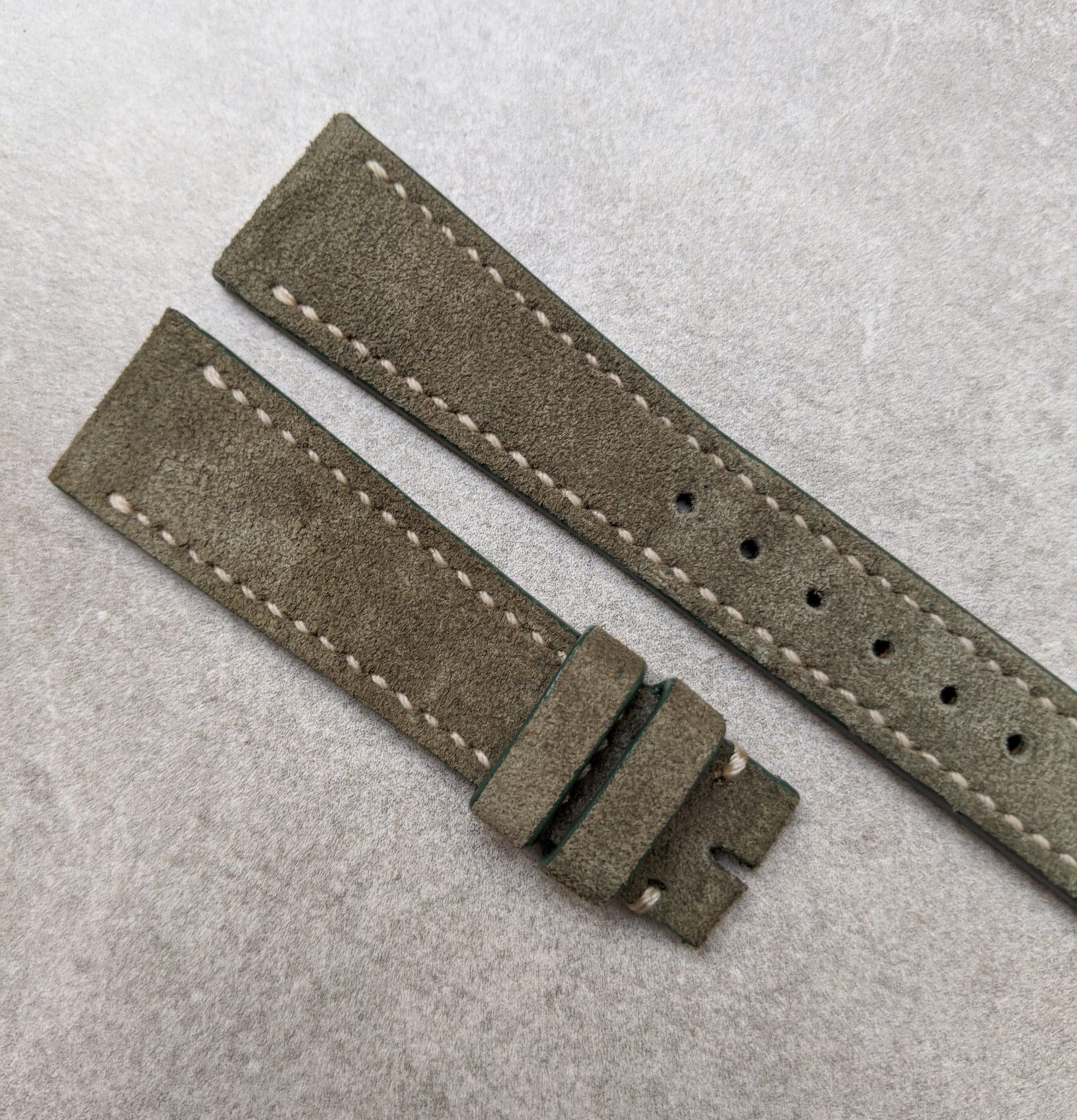 Stitched Suede Strap - Olive Green - The Strap Tailor