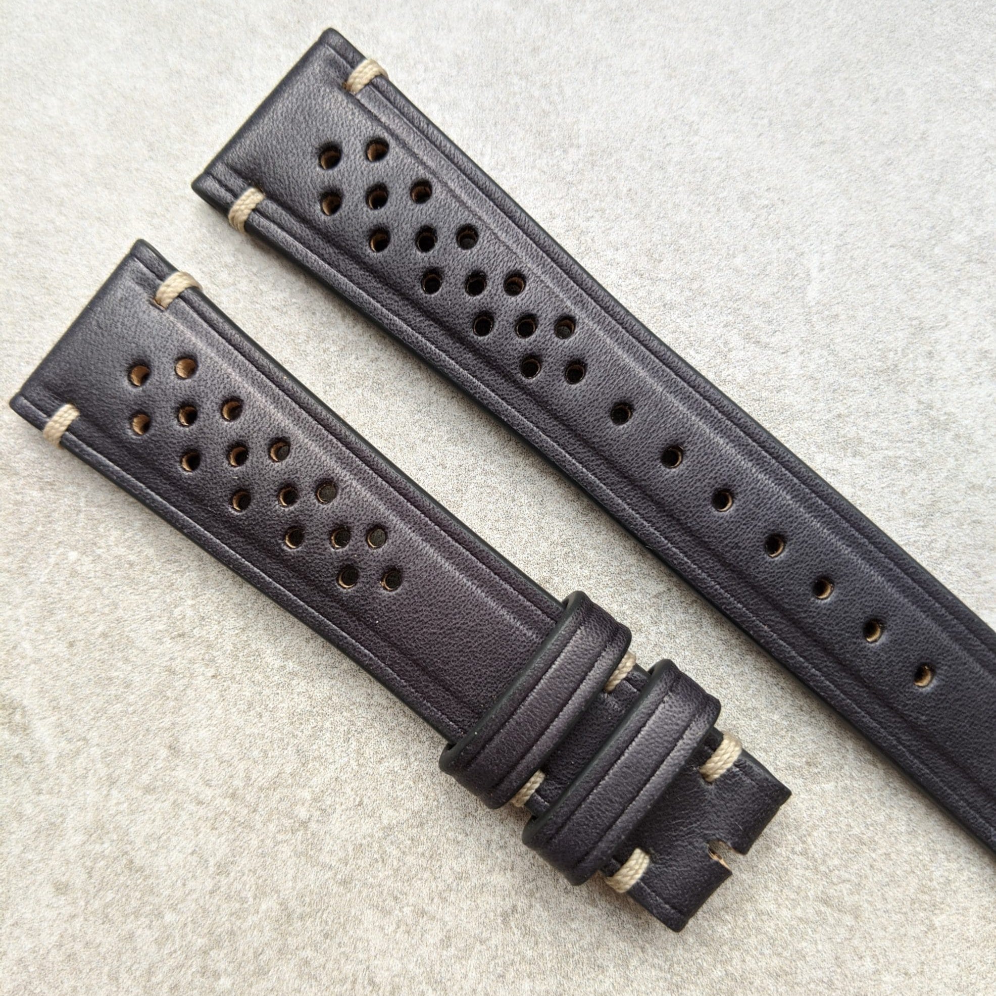 French Calfskin Minimal Stitch Rally Strap - Black - The Strap Tailor