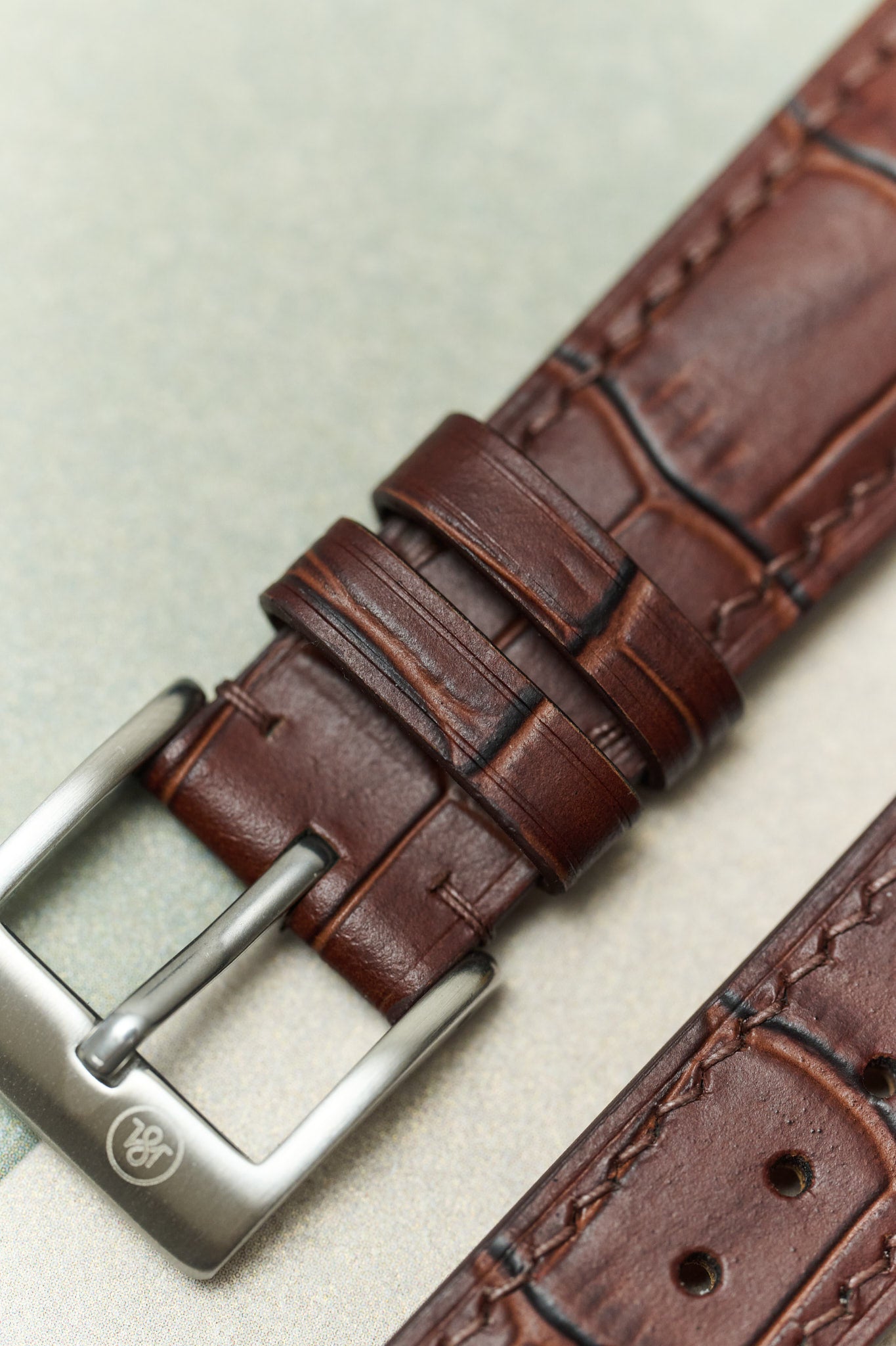 Embossed Crocodile Watch Strap - Matte Padded Brown - RTW - The Strap Tailor
