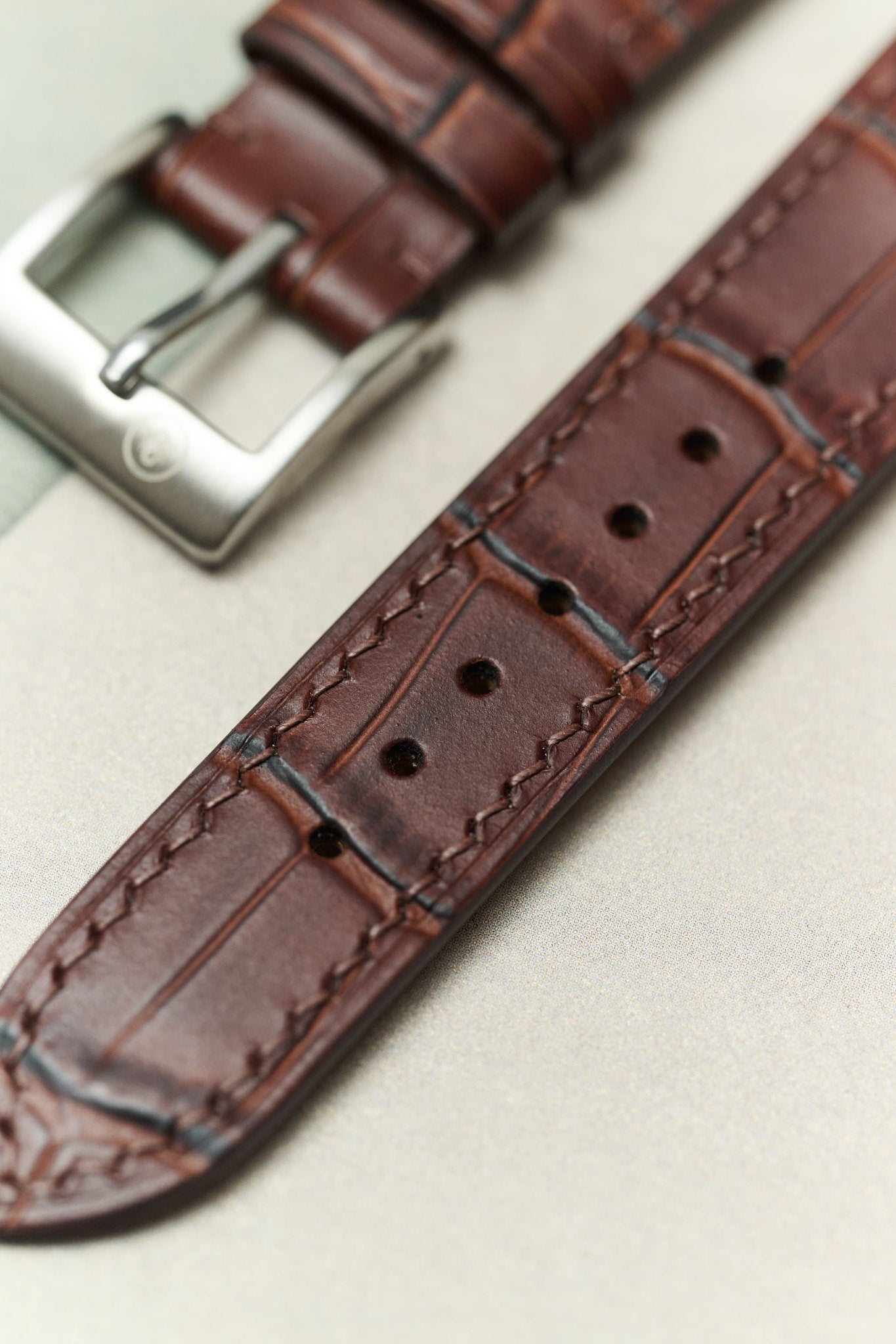 Embossed Crocodile Watch Strap - Matte Padded Brown - RTW - The Strap Tailor