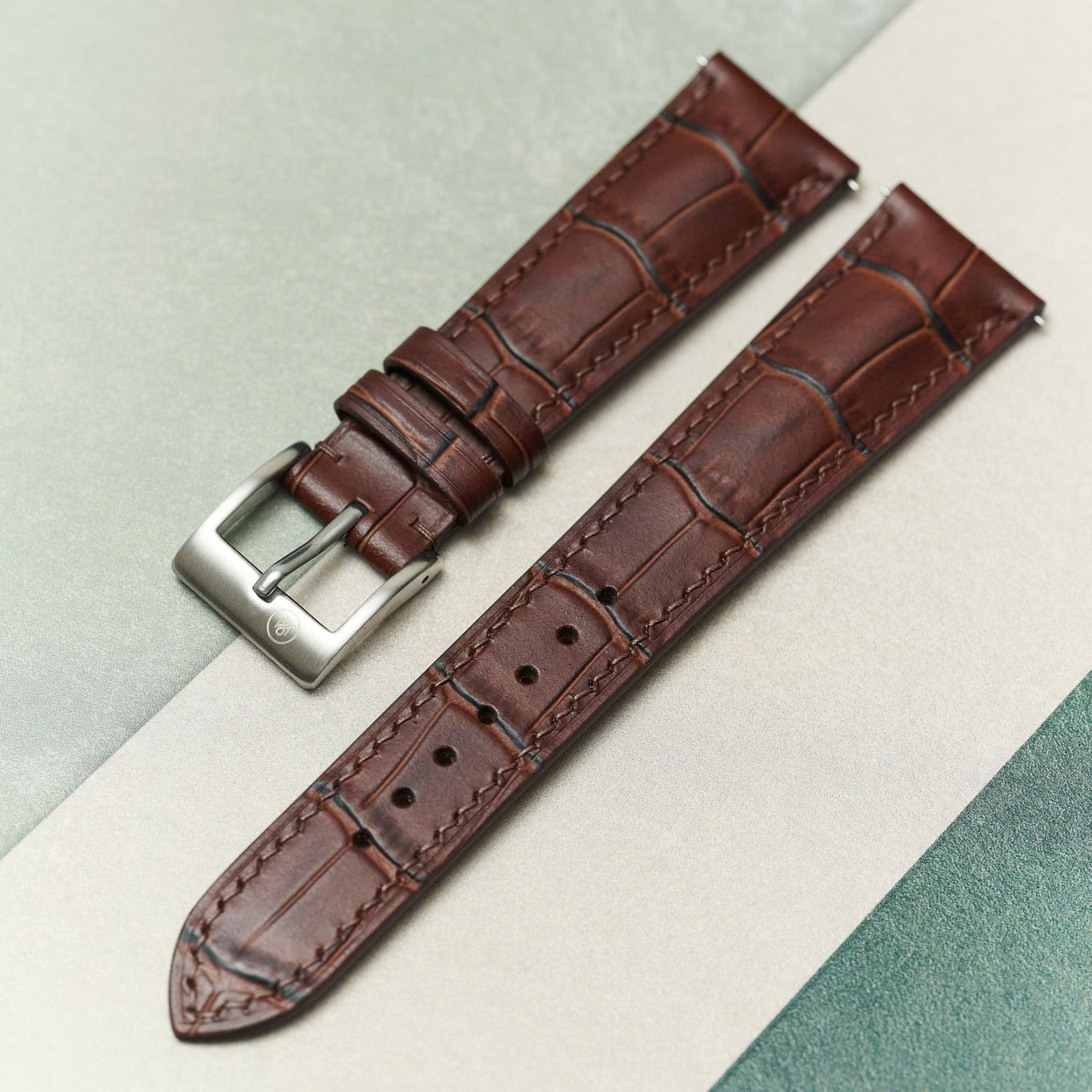 Embossed Crocodile Watch Strap - Matte Padded Brown - RTW - The Strap Tailor