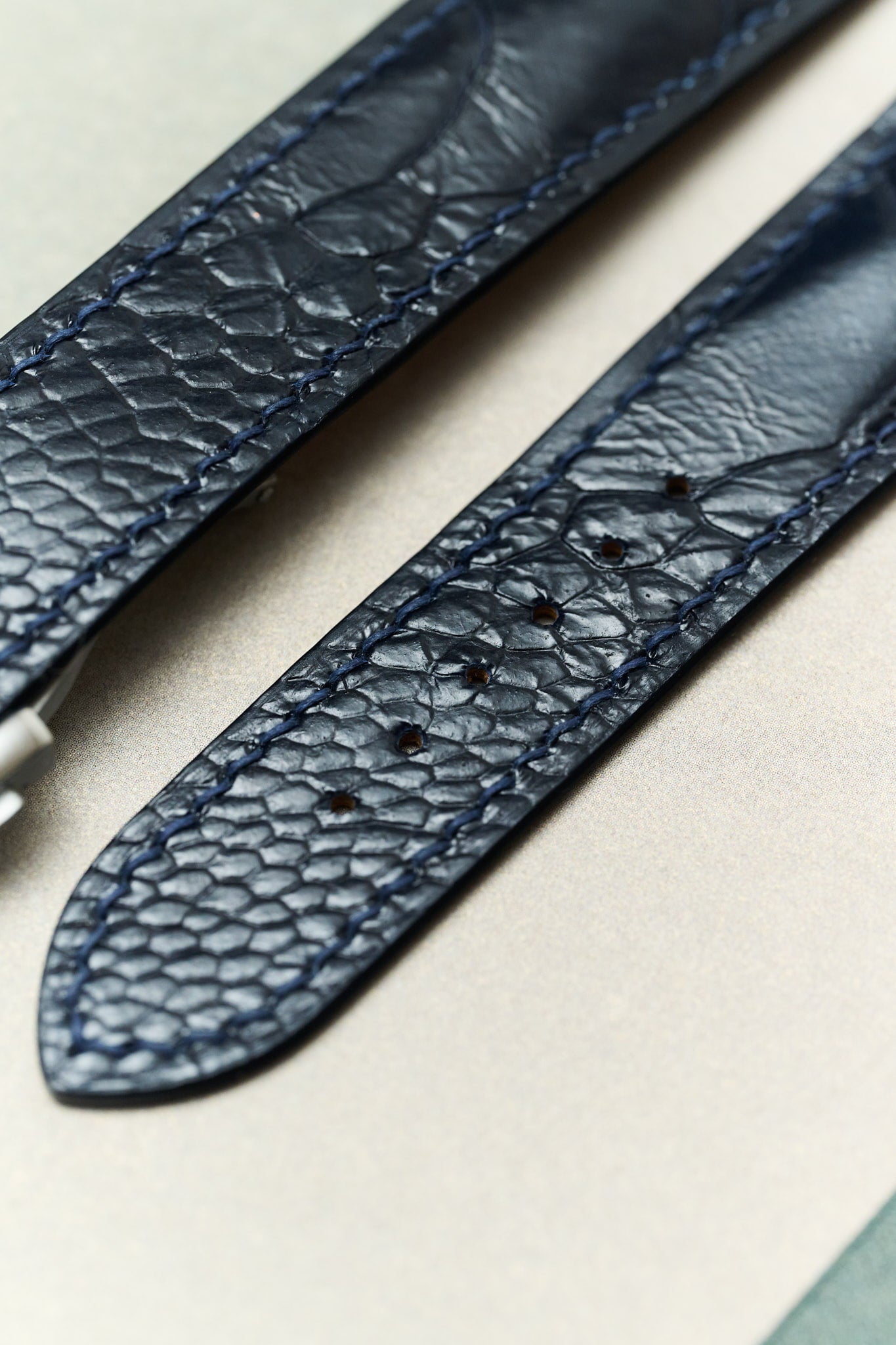 Omega Deployant - Ostrich Shin Watch Strap - Dark Blue - RTW - The Strap Tailor
