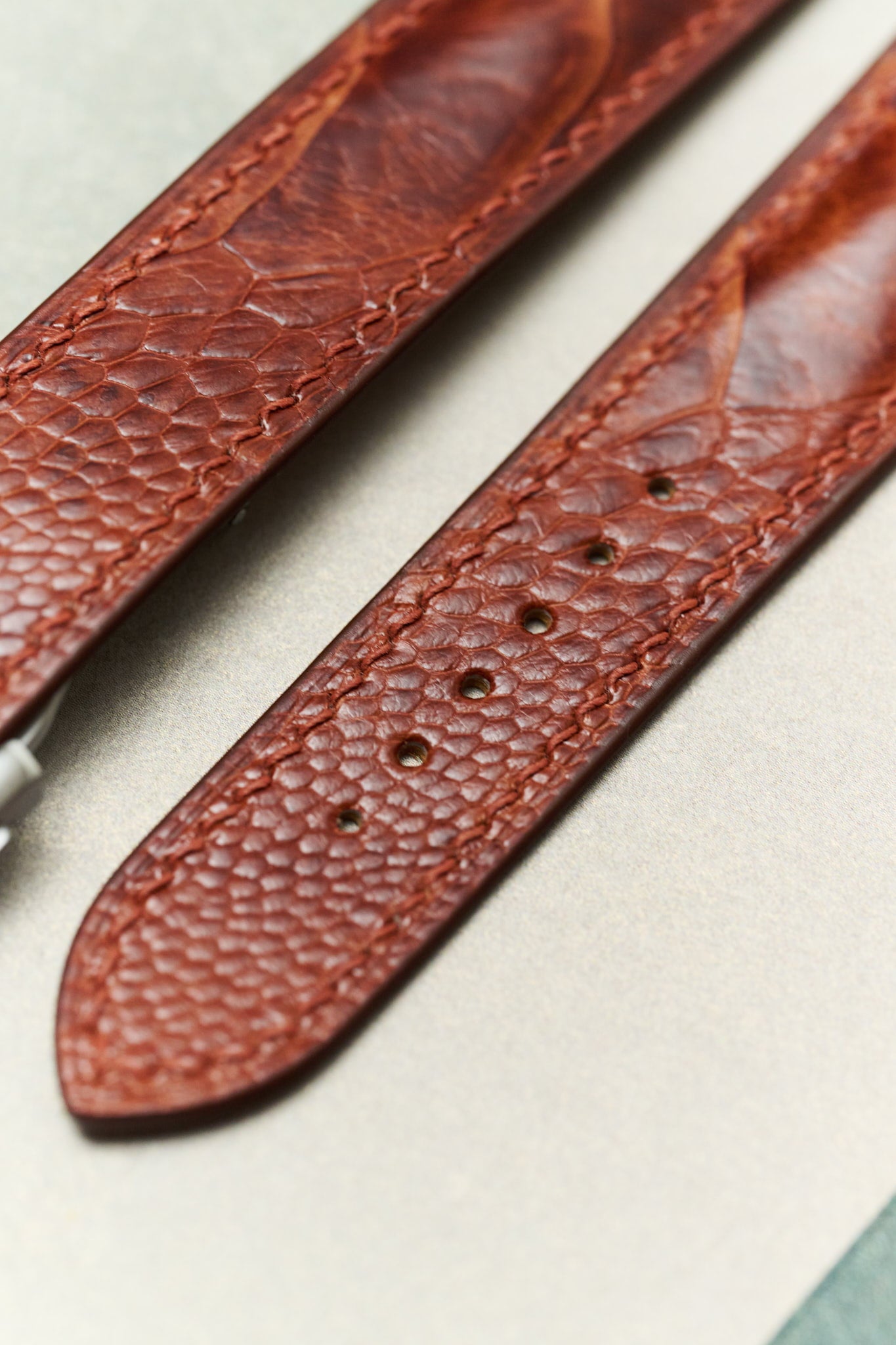 Omega Deployant - Ostrich Shin Watch Strap - Cognac - RTW - The Strap Tailor