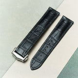 Omega Deployant - Embossed Crocodile Watch Strap - Black - RTW - The Strap Tailor