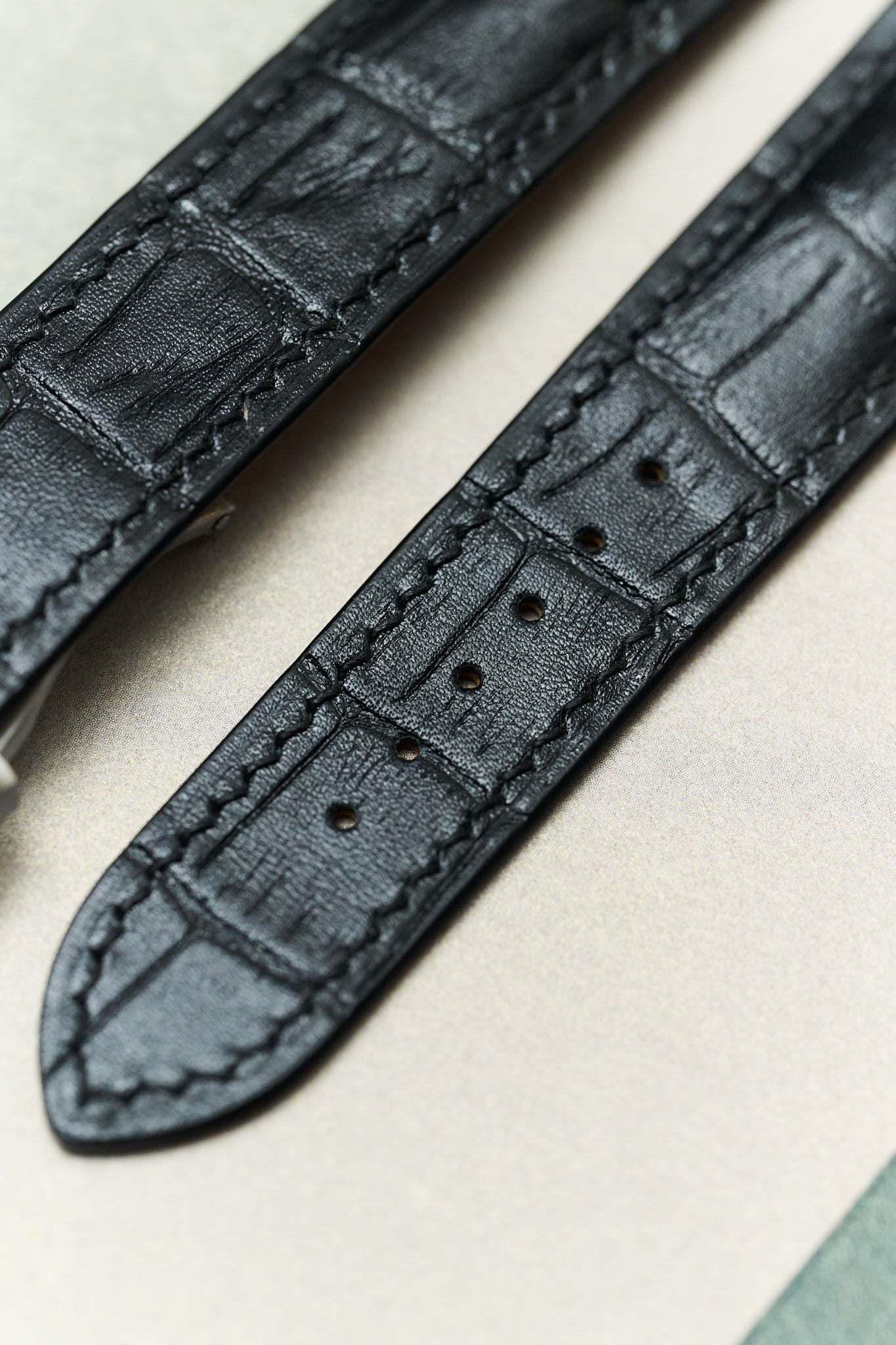 Omega Deployant - Embossed Crocodile Watch Strap - Black - RTW - The Strap Tailor