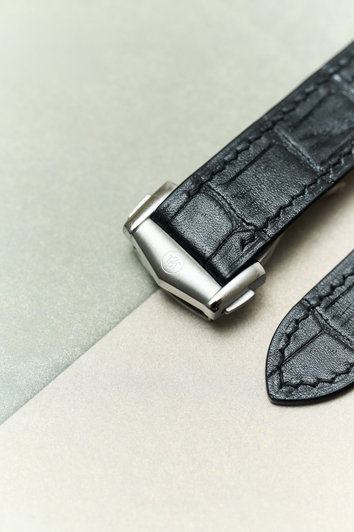 Omega Deployant - Embossed Crocodile Watch Strap - Black - RTW - The Strap Tailor