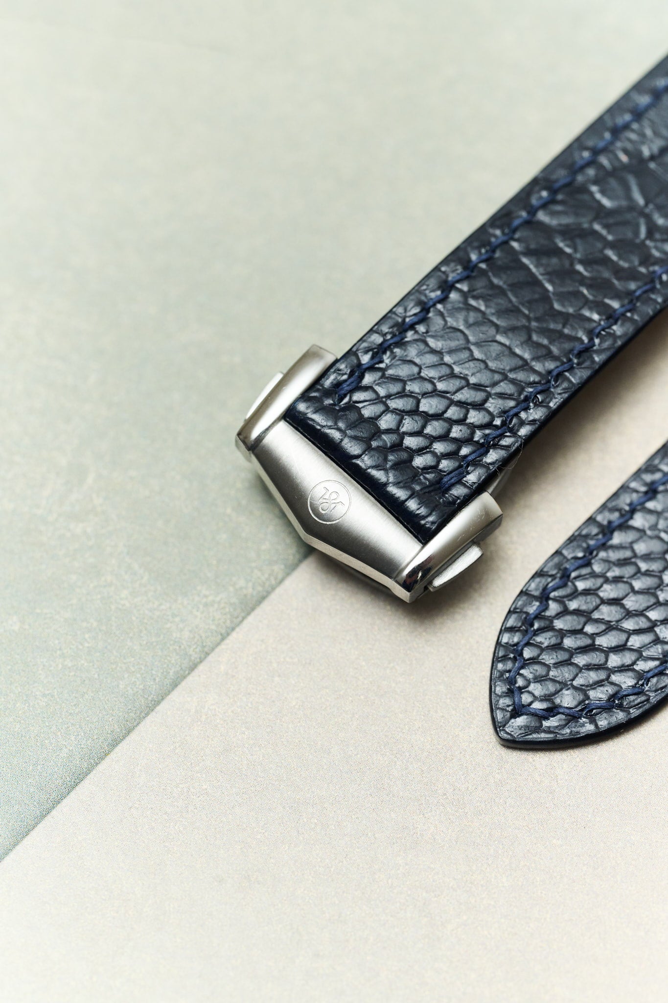 Omega Deployant - Ostrich Shin Watch Strap - Dark Blue - RTW - The Strap Tailor
