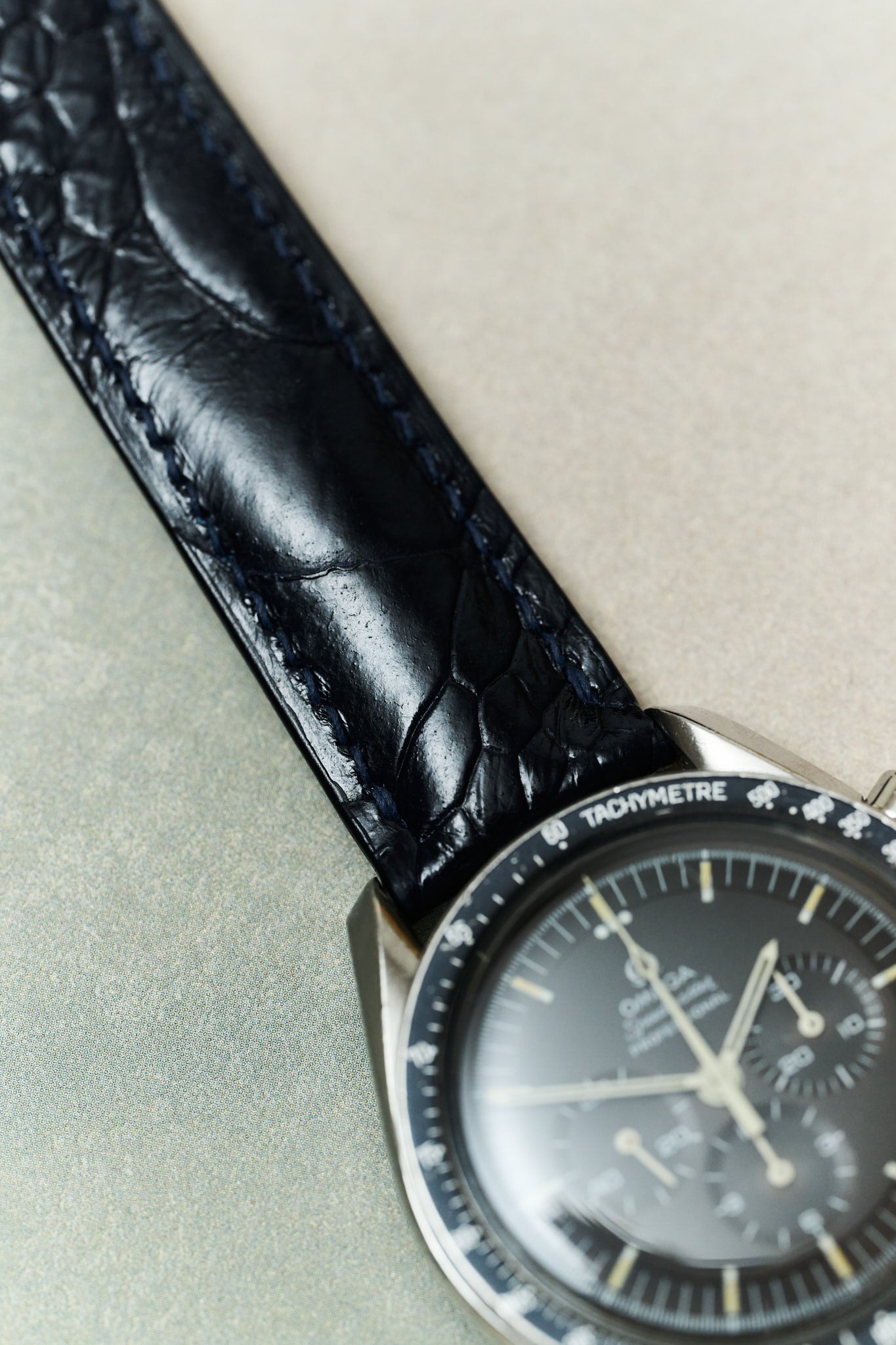 Omega Deployant - Ostrich Shin Watch Strap - Dark Blue - RTW - The Strap Tailor