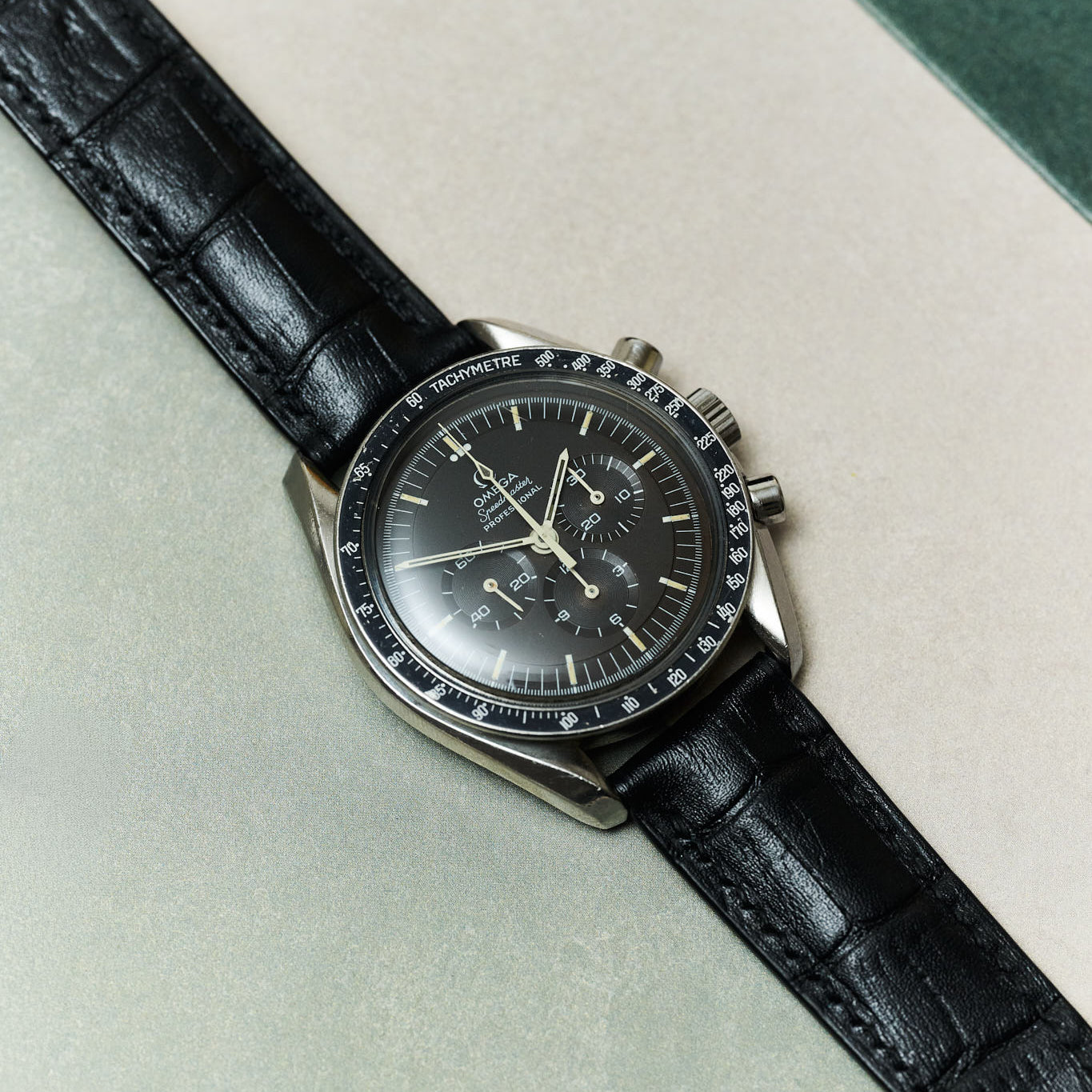 Omega Deployant - Embossed Crocodile Watch Strap - Black - RTW - The Strap Tailor