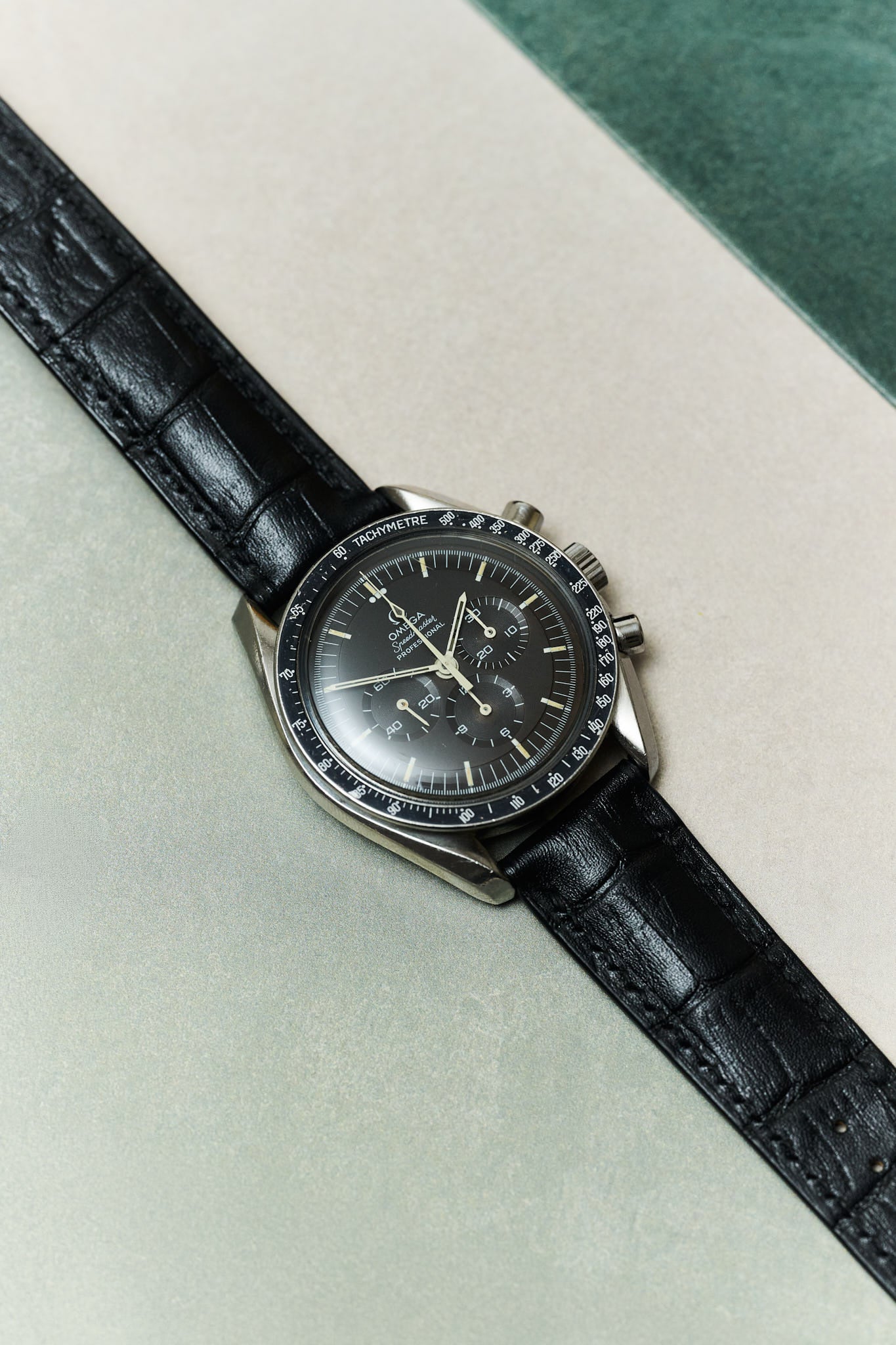 Omega Deployant - Embossed Crocodile Watch Strap - Black - RTW - The Strap Tailor