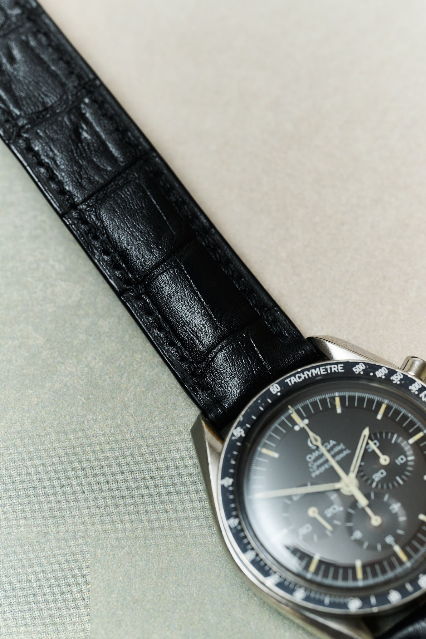 Omega Deployant - Embossed Crocodile Watch Strap - Black - RTW - The Strap Tailor