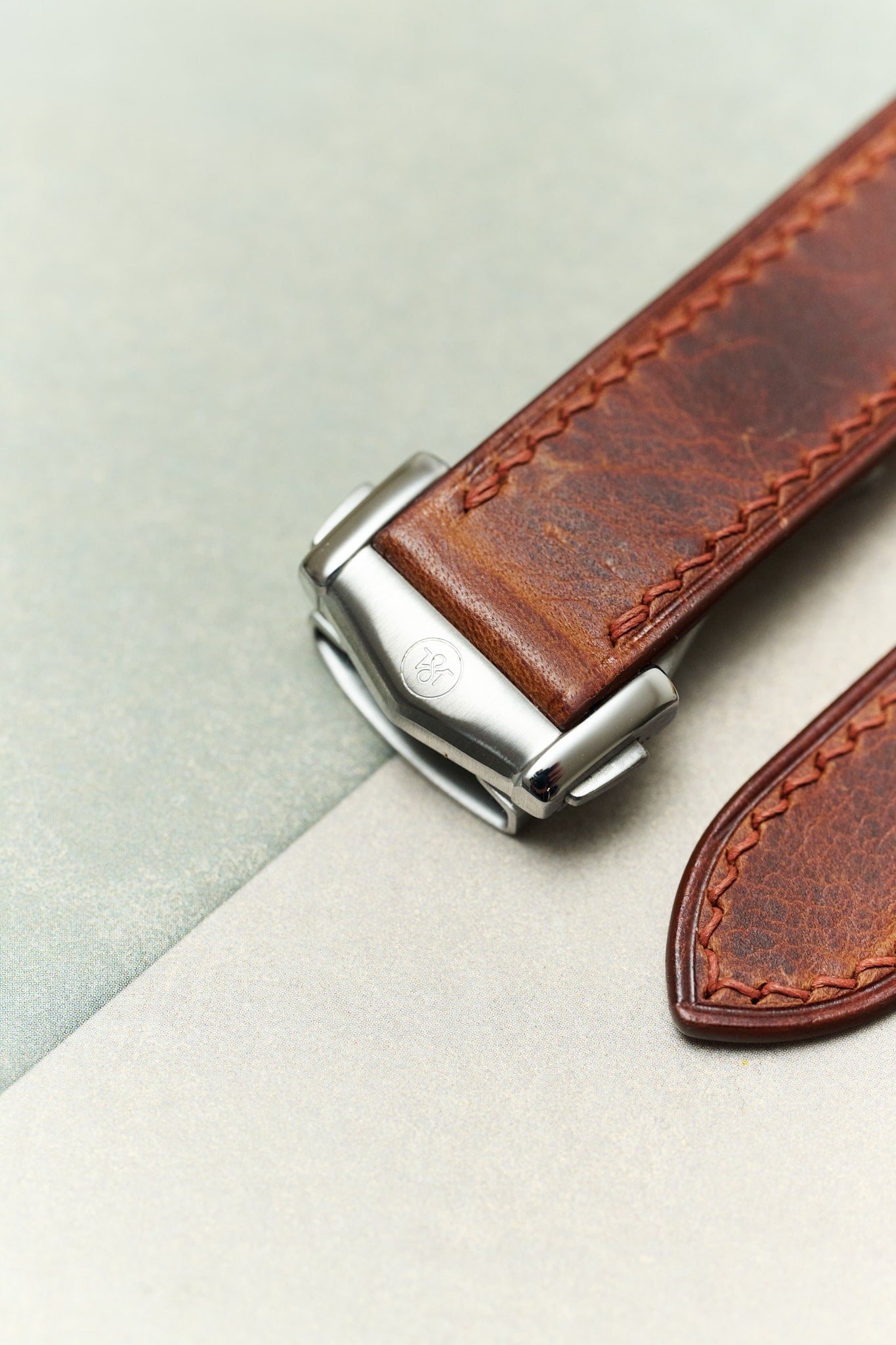 Omega Deployant - Badalassi Wax Watch Strap - Tan Brown - RTW - The Strap Tailor