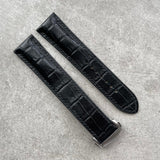 22mm Omega-Style Deployant Embossed Crocodile- Black - 110/115mm