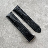 22mm Omega-Style Deployant Embossed Crocodile- Black - 100/105mm