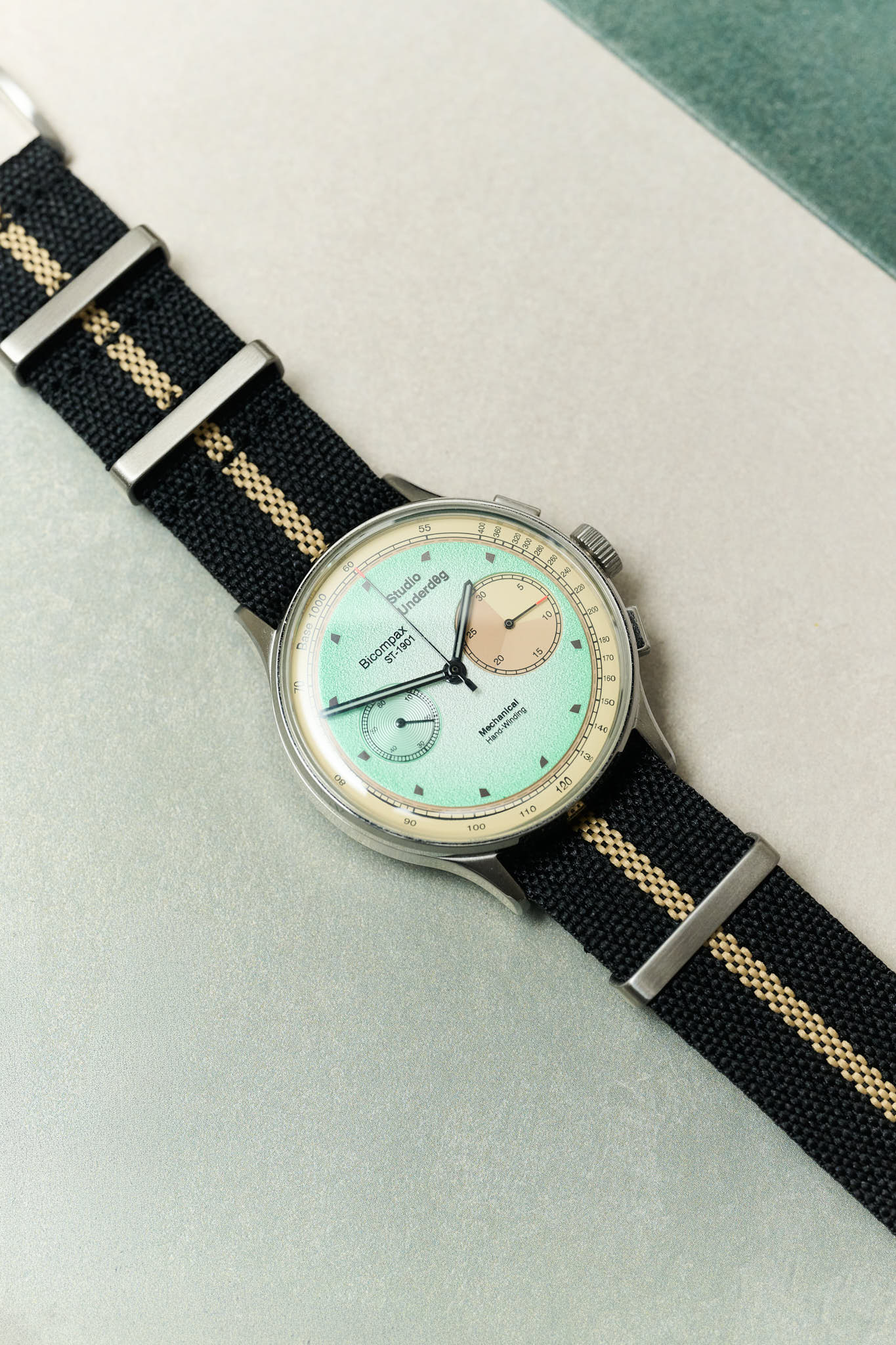 Pleated Fabric Military Watch Strap - Black & Khaki - The Strap Tailor