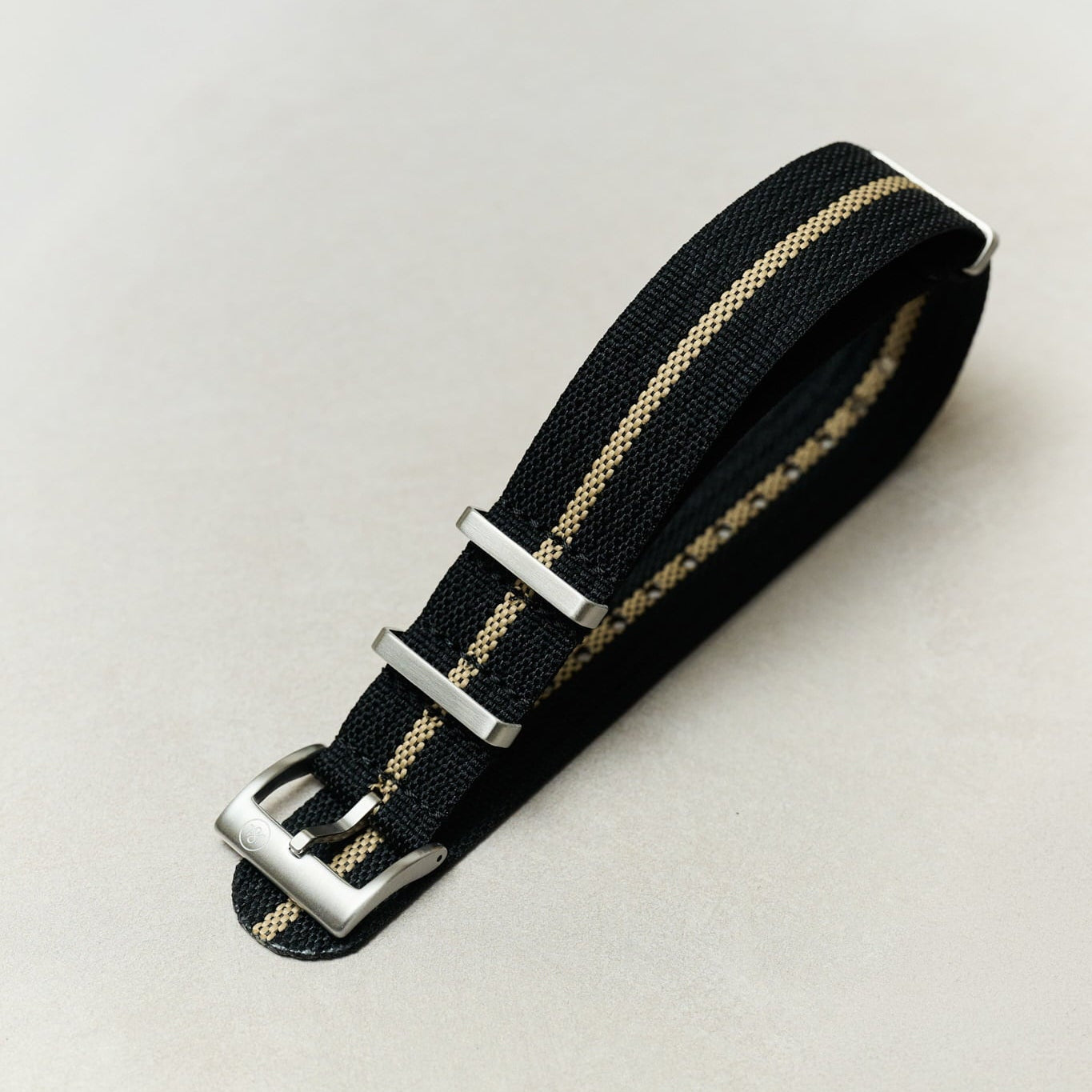 Pleated Fabric Military Watch Strap - Black & Khaki - The Strap Tailor