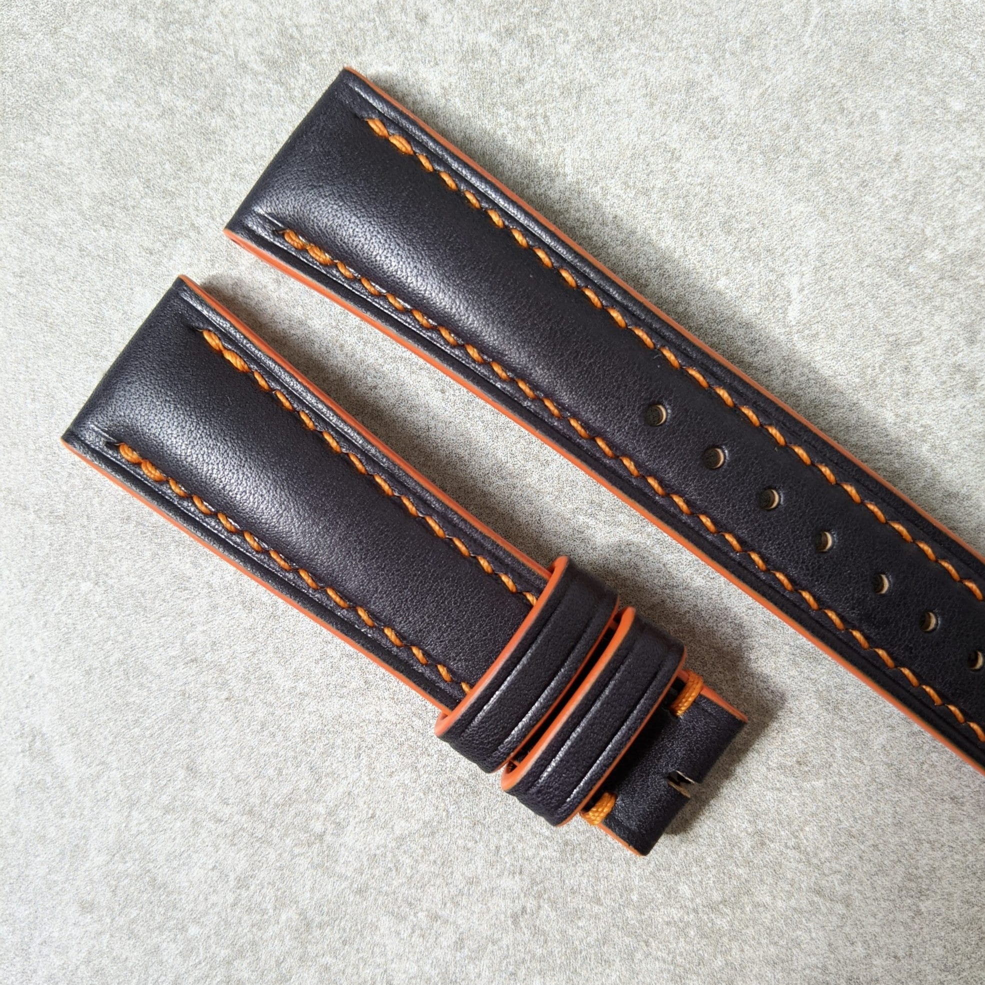 French Calfskin Watch Strap - Black & Orange - The Strap Tailor