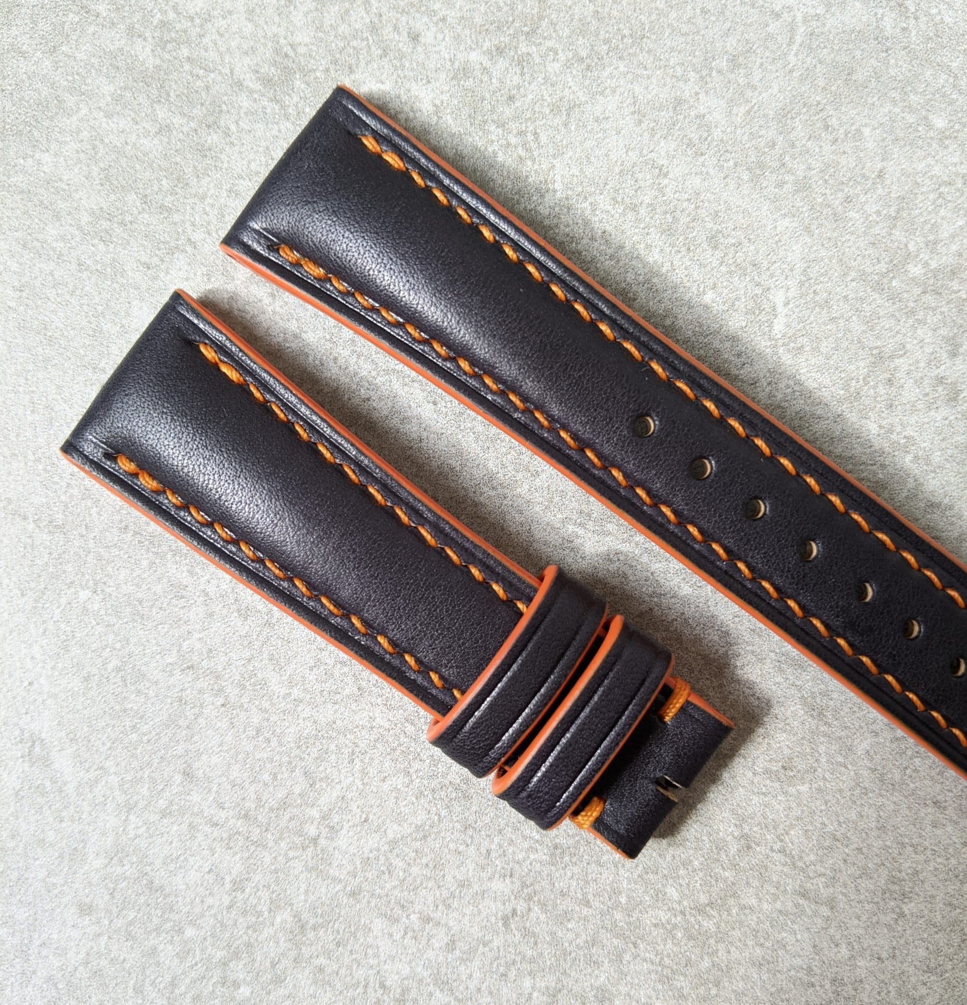 French Calfskin Watch Strap - Black & Orange - The Strap Tailor