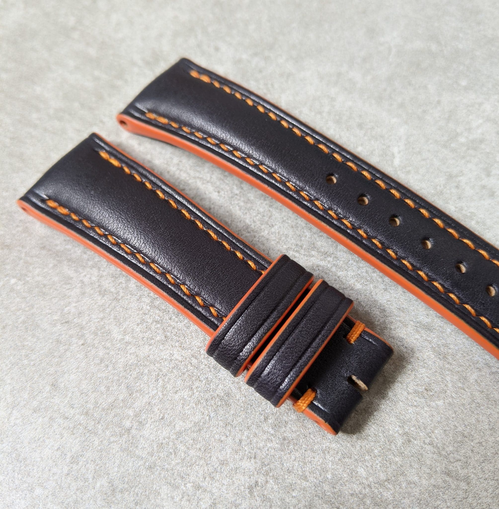 French Calfskin Watch Strap - Black & Orange - The Strap Tailor