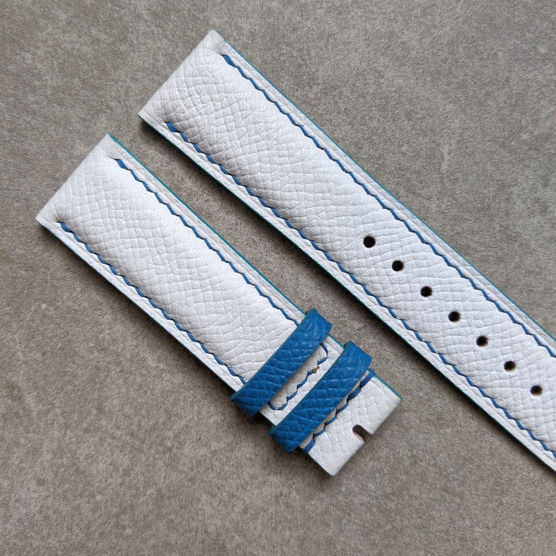 Epsom Calfskin Watch Strap - White & Blue - The Strap Tailor