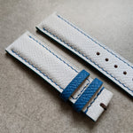 Epsom Calfskin Watch Strap - White & Blue - The Strap Tailor