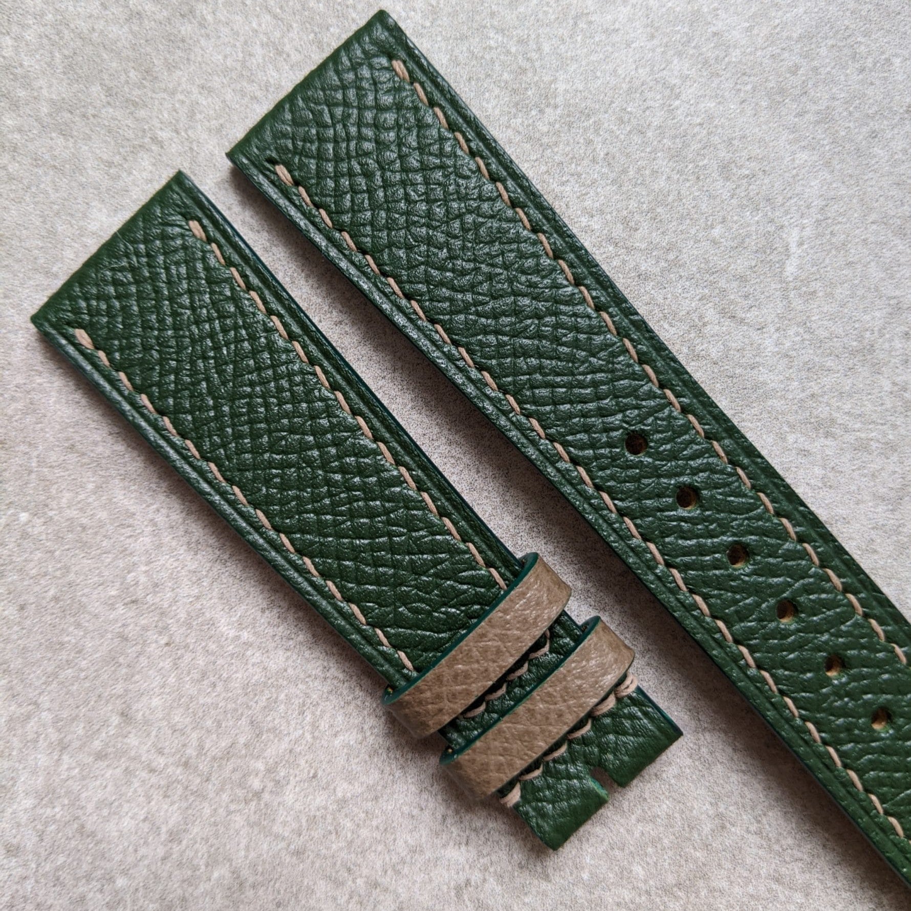 Epsom Calfskin Watch Strap - Forest Green & Taupe - The Strap Tailor