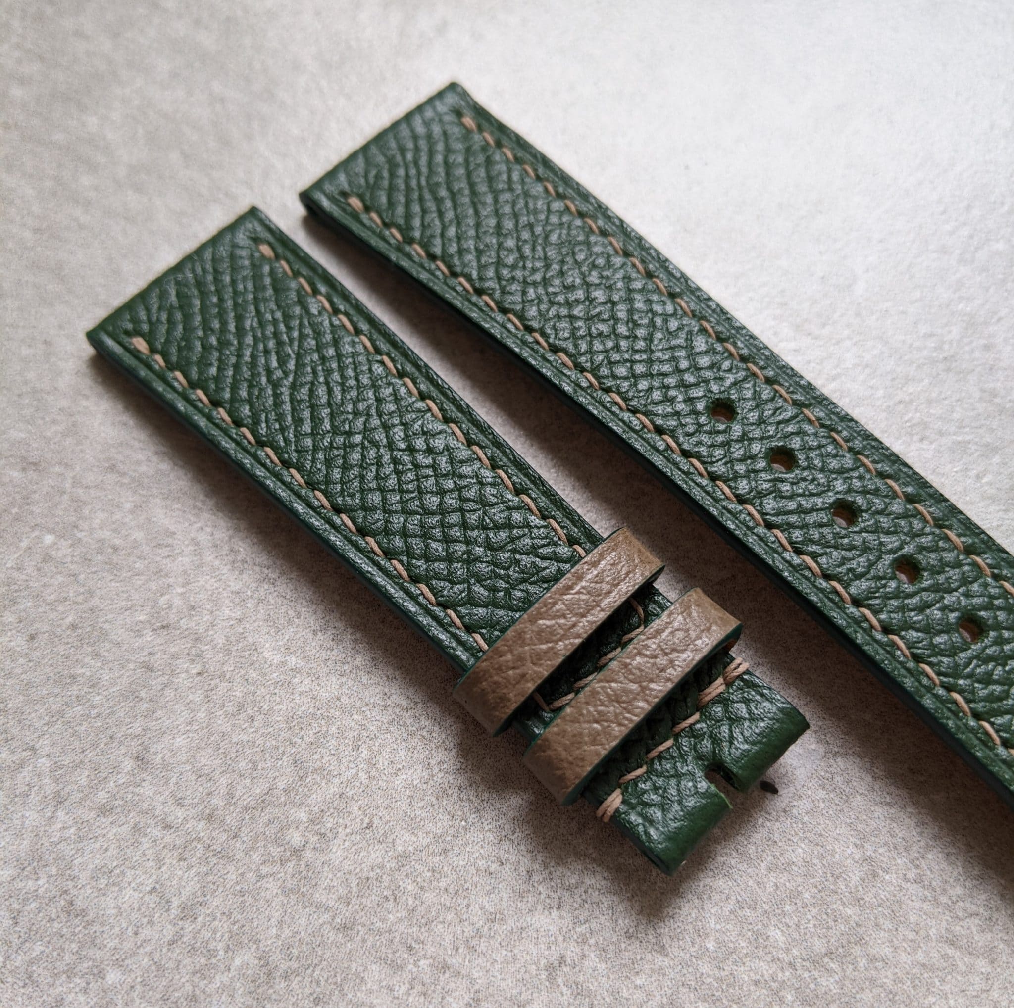 Epsom Calfskin Watch Strap - Forest Green & Taupe - The Strap Tailor