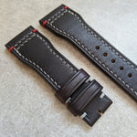 French Calfskin IWC Style Strap - Black with contrast stitching - The Strap Tailor