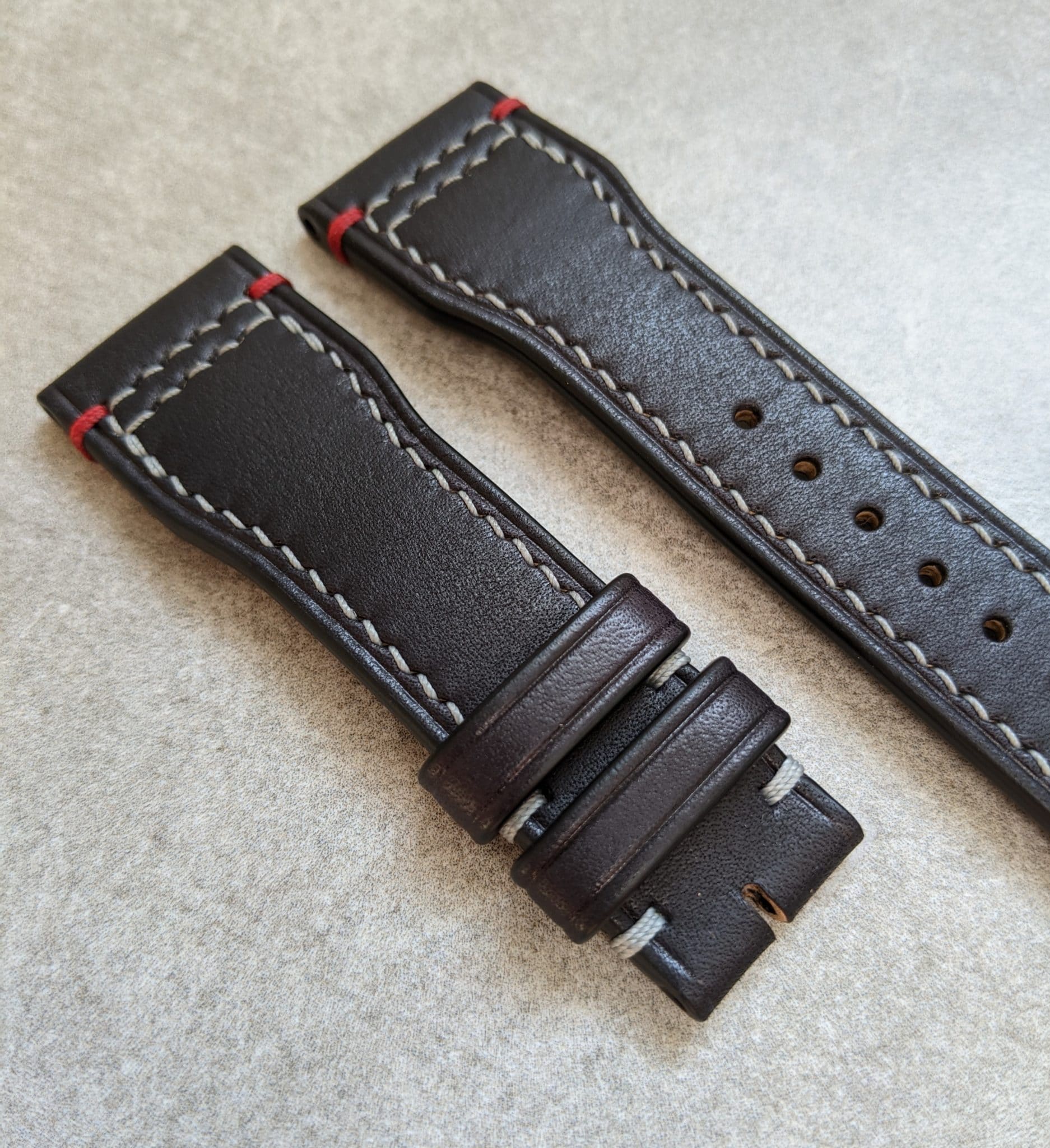 French Calfskin IWC Style Strap - Black with contrast stitching - The Strap Tailor