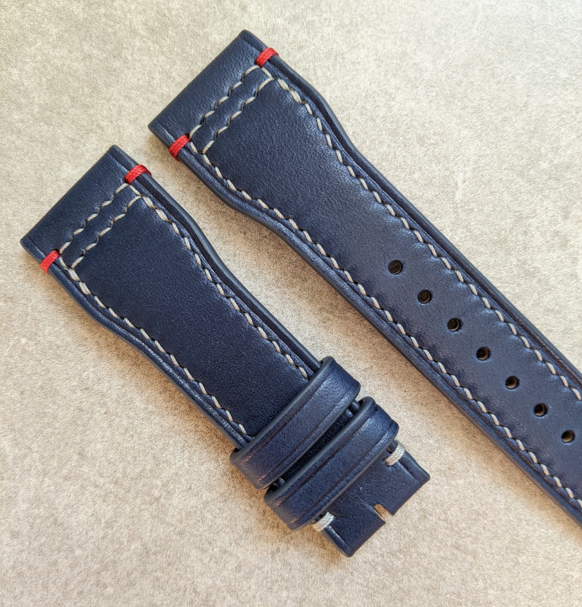 French Calfskin IWC Style Strap - Navy Blue with contrast stitching - The Strap Tailor