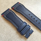 French Calfskin IWC Style Strap - Navy Blue with contrast stitching - The Strap Tailor