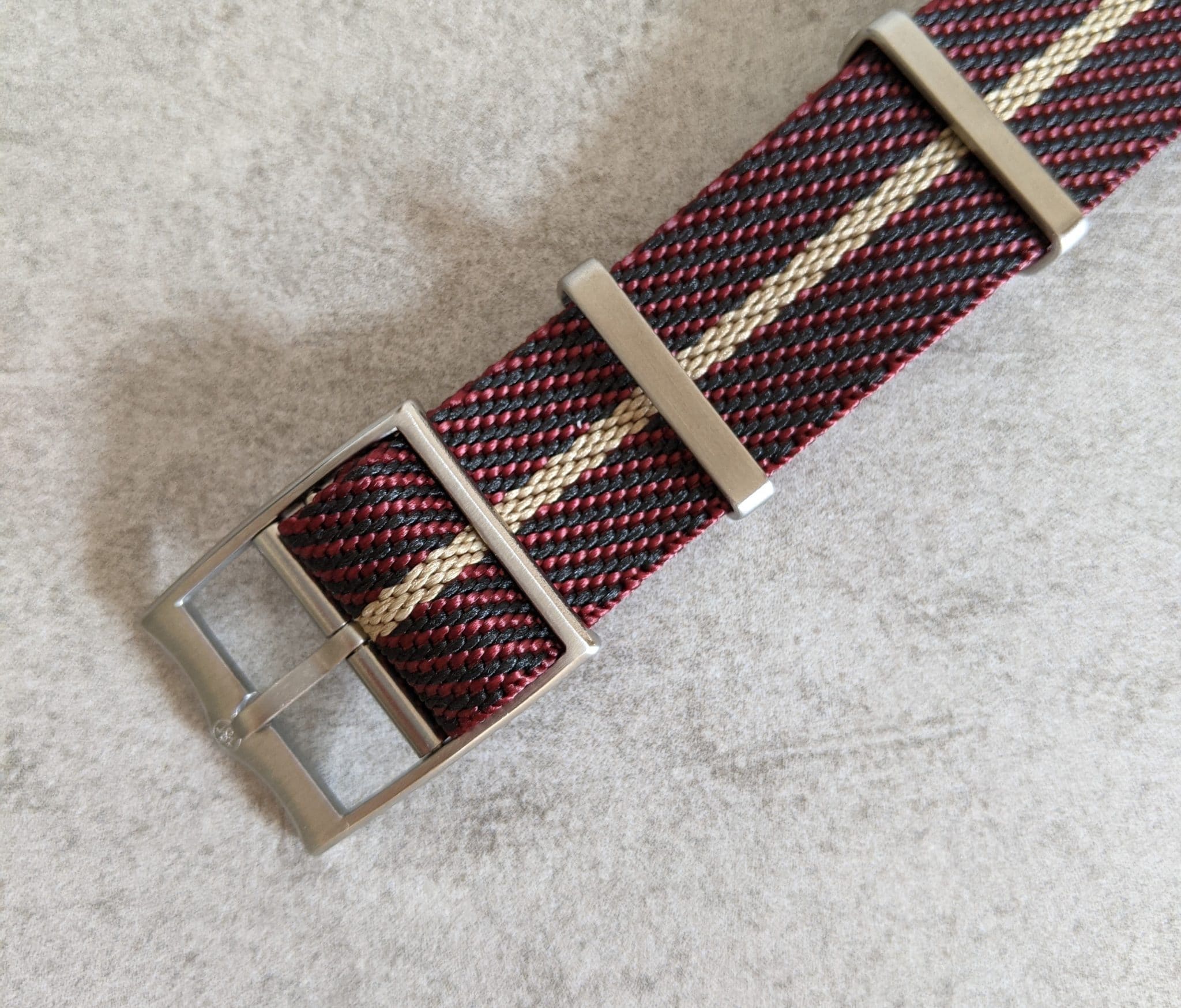 Woven Nylon Single Pass Strap - Burgundy, Black &amp; Khaki - The Strap Tailor