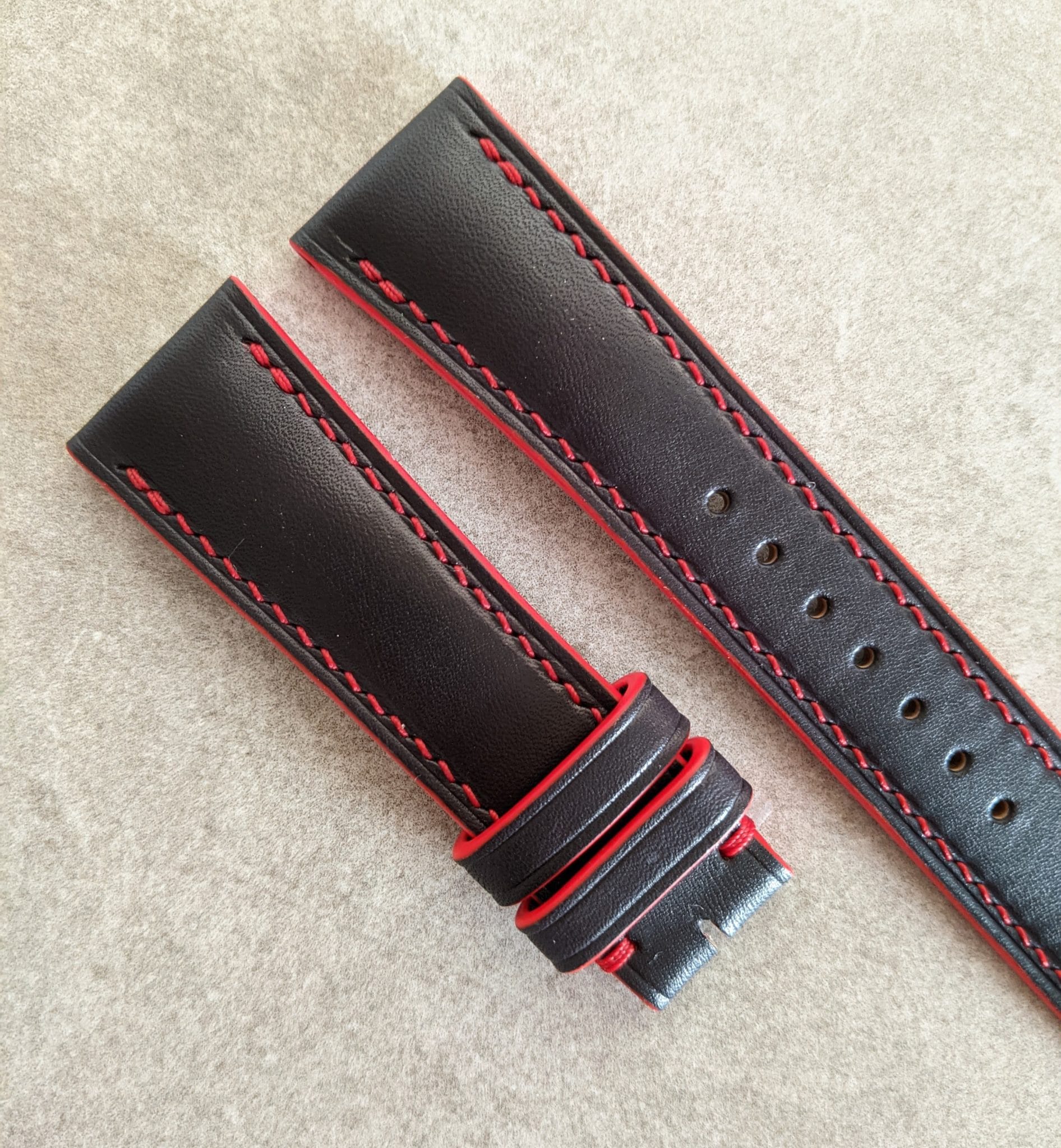 French Calfskin Watch Strap - Black & Rage Red - The Strap Tailor