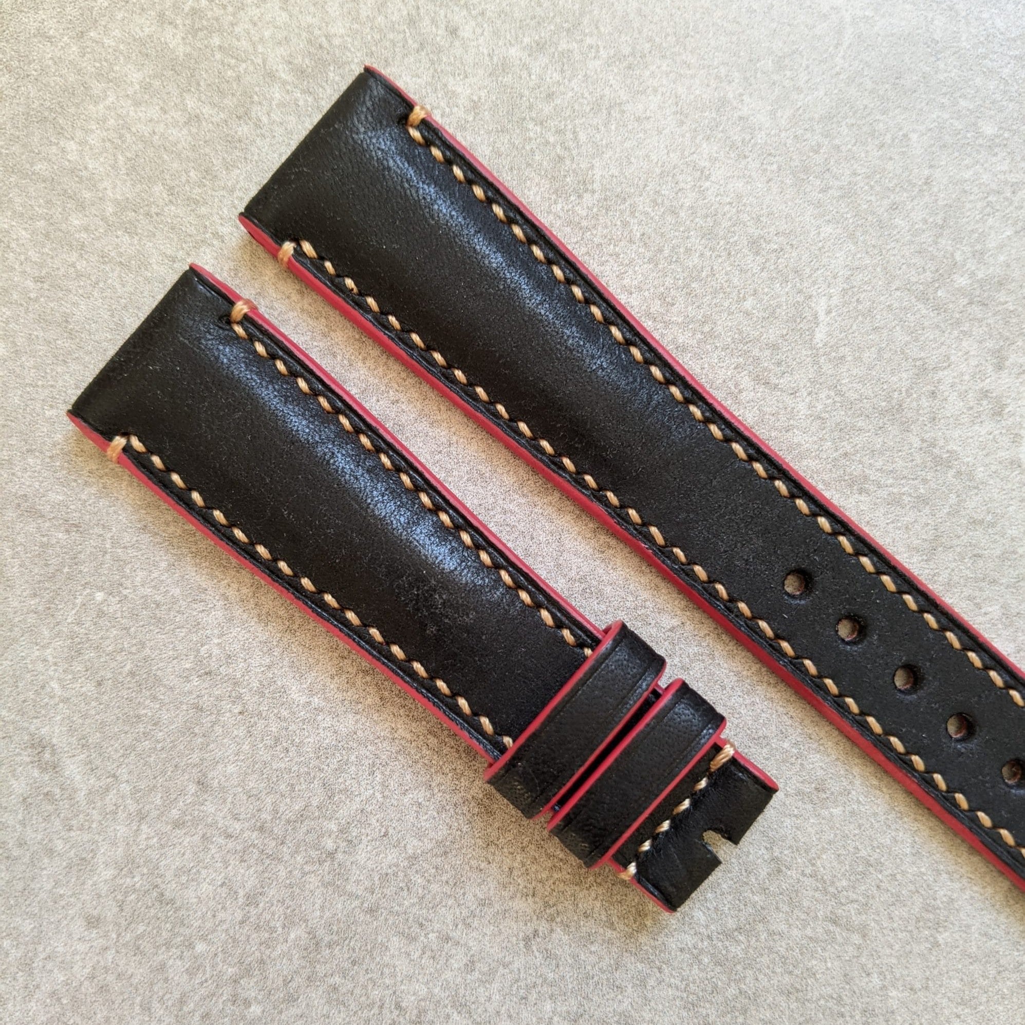 Pueblo Calfskin Strap - Black, Red & Gold - The Strap Tailor