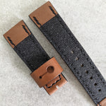 Canvas & Leather Strap - Black + Chesnut Brown - The Strap Tailor
