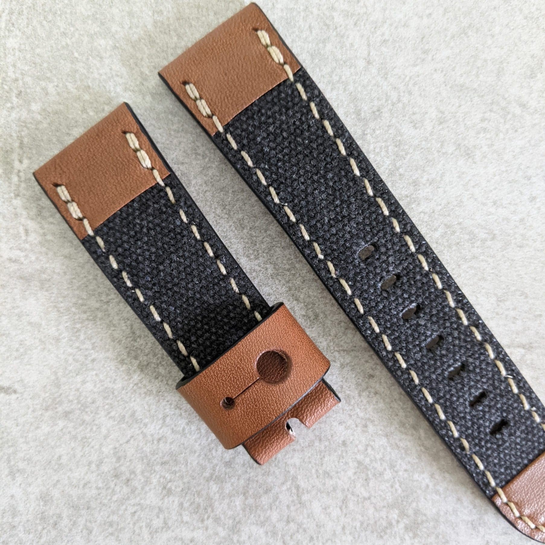 Canvas & Leather Strap - Black, Chesnut Brown + Sand - The Strap Tailor