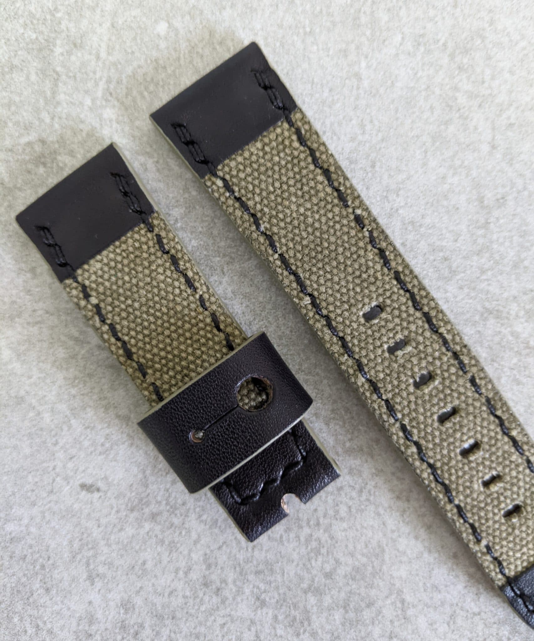 Canvas & Leather Strap - Army Green + Black - The Strap Tailor