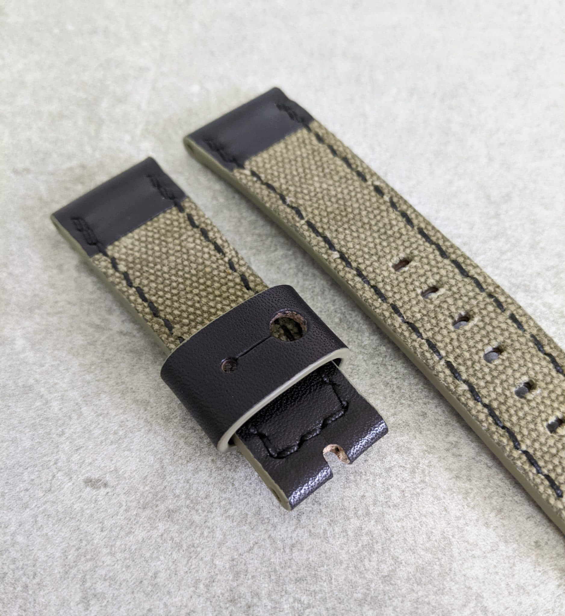 Canvas & Leather Strap - Army Green + Black - The Strap Tailor